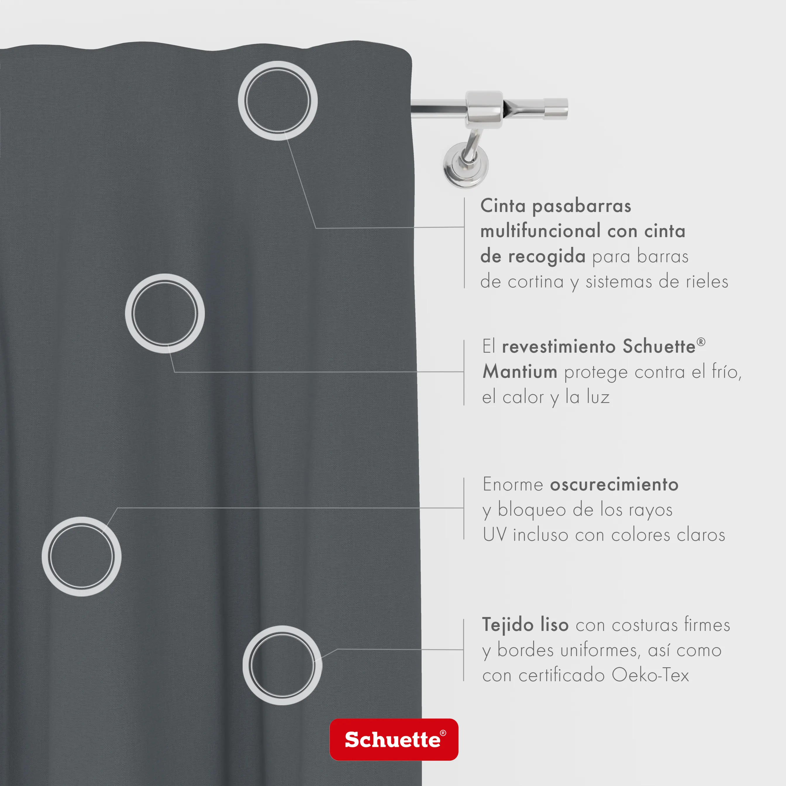 Schuette® Verdunkelungs-Vorhang Gardine mit Tunnelband nach Maß ● Century Black Kollektion: Shadow Touch (Grau) ● 1 Stück ● Knitterfrei Pflegeleicht Thermo Blickdicht & stark Abdunkelnd