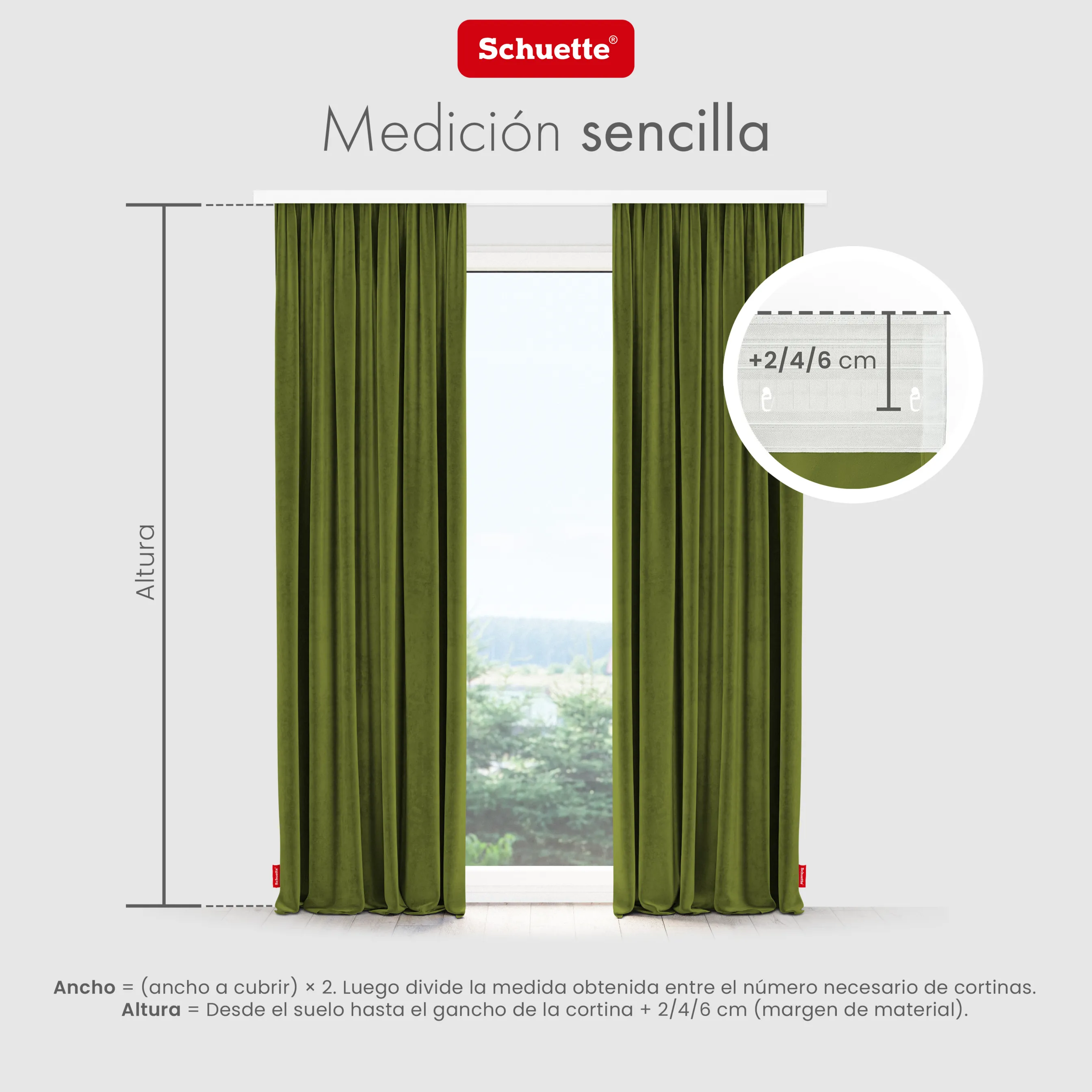 Schuette® Verdunkelungs-Vorhang Gardine mit Tunnelband nach Maß ● Millenium Velvet Kollektion: Olives Garden (Grün) ● 1 Stück ● Knitterfrei Pflegeleicht Thermo Blickdicht & stark Abdunkelnd