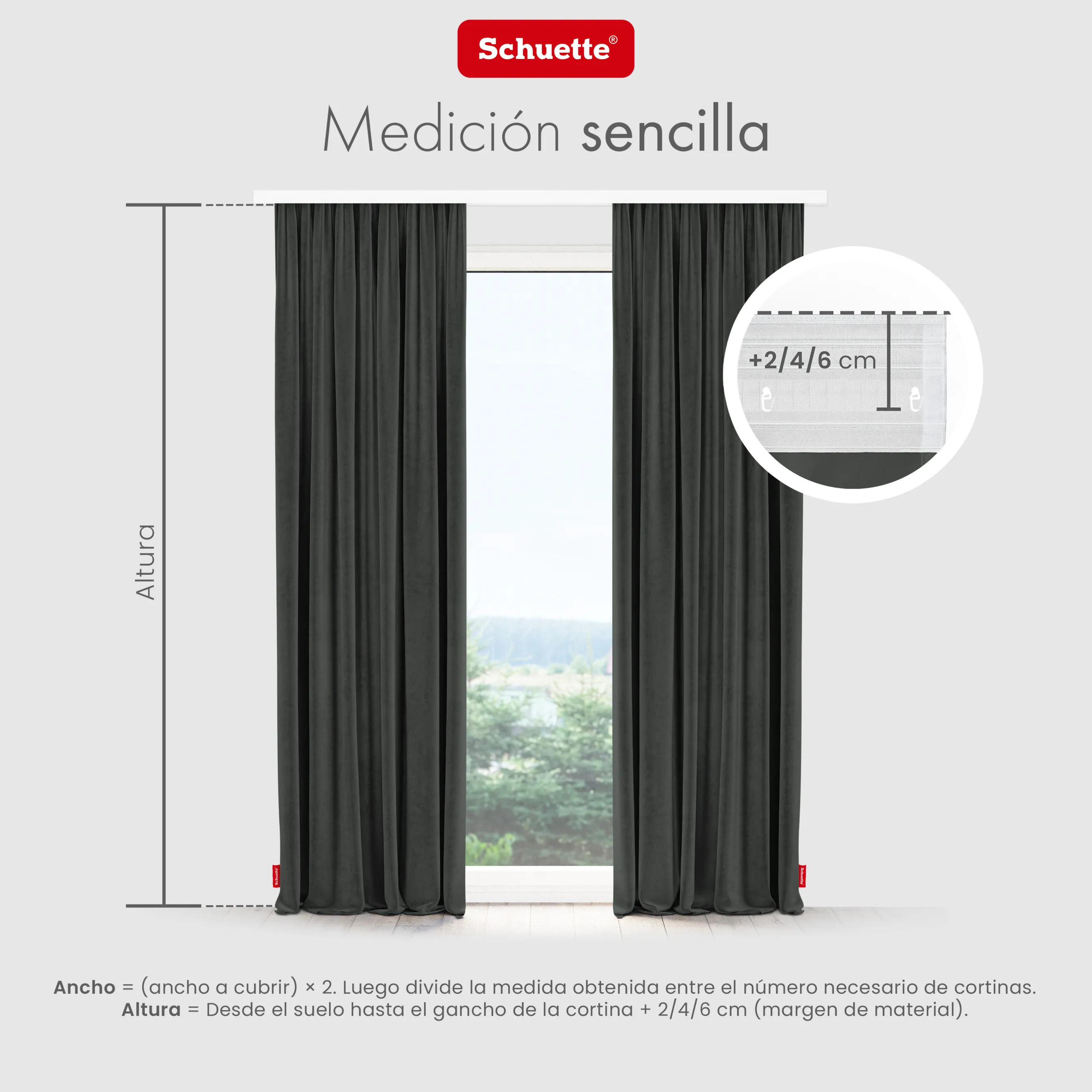 Schuette® Verdunkelungs-Vorhang Gardine mit Tunnelband nach Maß ● Millenium Velvet Kollektion: Dark Shadow (Grau) ● 1 Stück ● Knitterfrei Pflegeleicht Thermo Blickdicht & stark Abdunkelnd