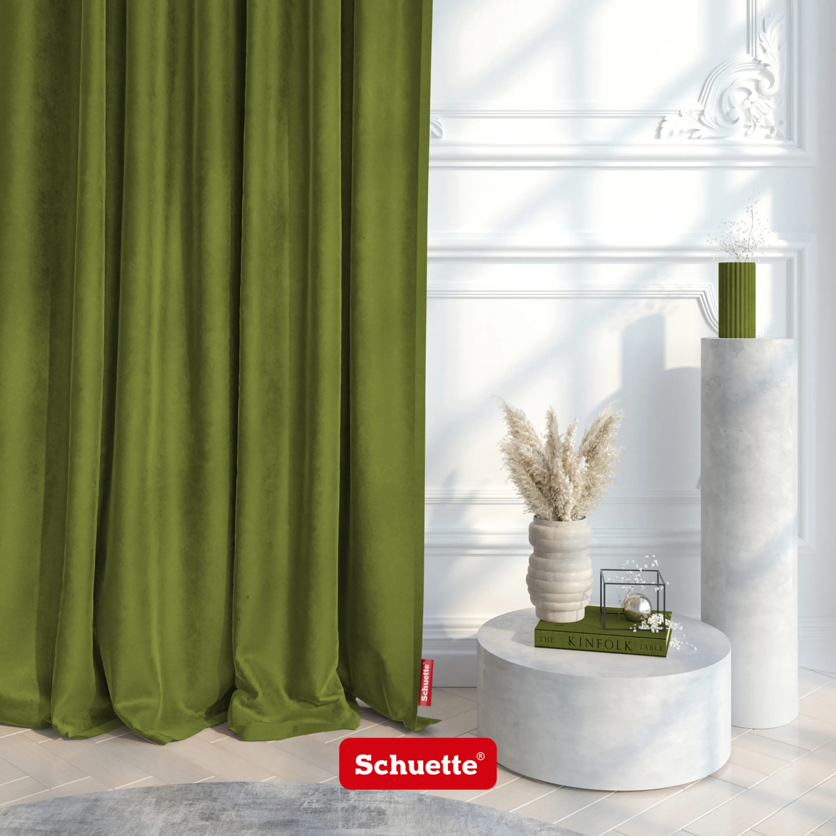 Schuette® Verdunkelungs-Vorhang Gardine mit Tunnelband nach Maß ● Millenium Velvet Kollektion: Olives Garden (Grün) ● 1 Stück ● Knitterfrei Pflegeleicht Thermo Blickdicht & stark Abdunkelnd