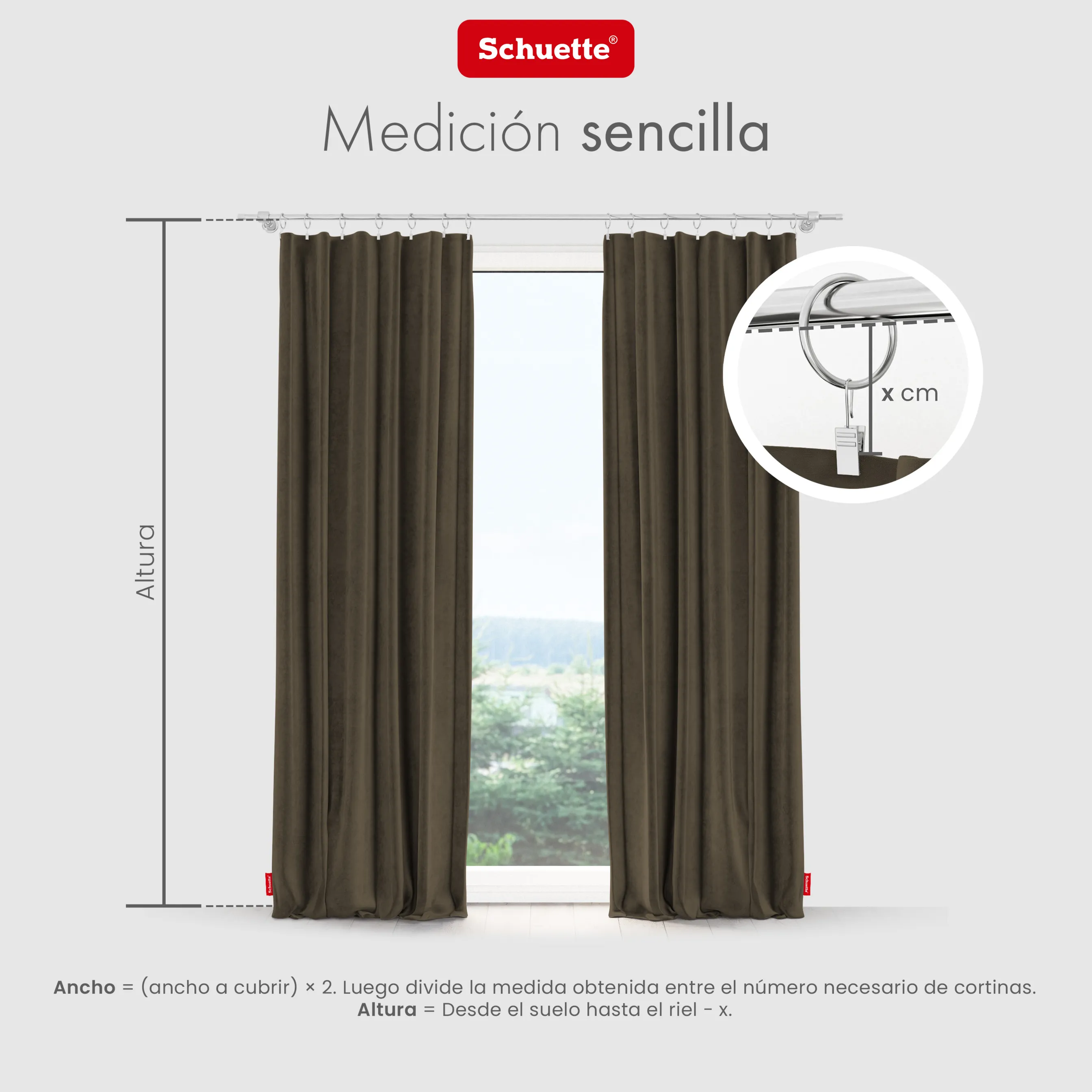Schuette® Verdunkelungs-Vorhang Gardine mit Tunnelband nach Maß ● Millenium Velvet Kollektion: Bright Lead (Braun) ● 1 Stück ● Knitterfrei Pflegeleicht Thermo Blickdicht & stark Abdunkelnd