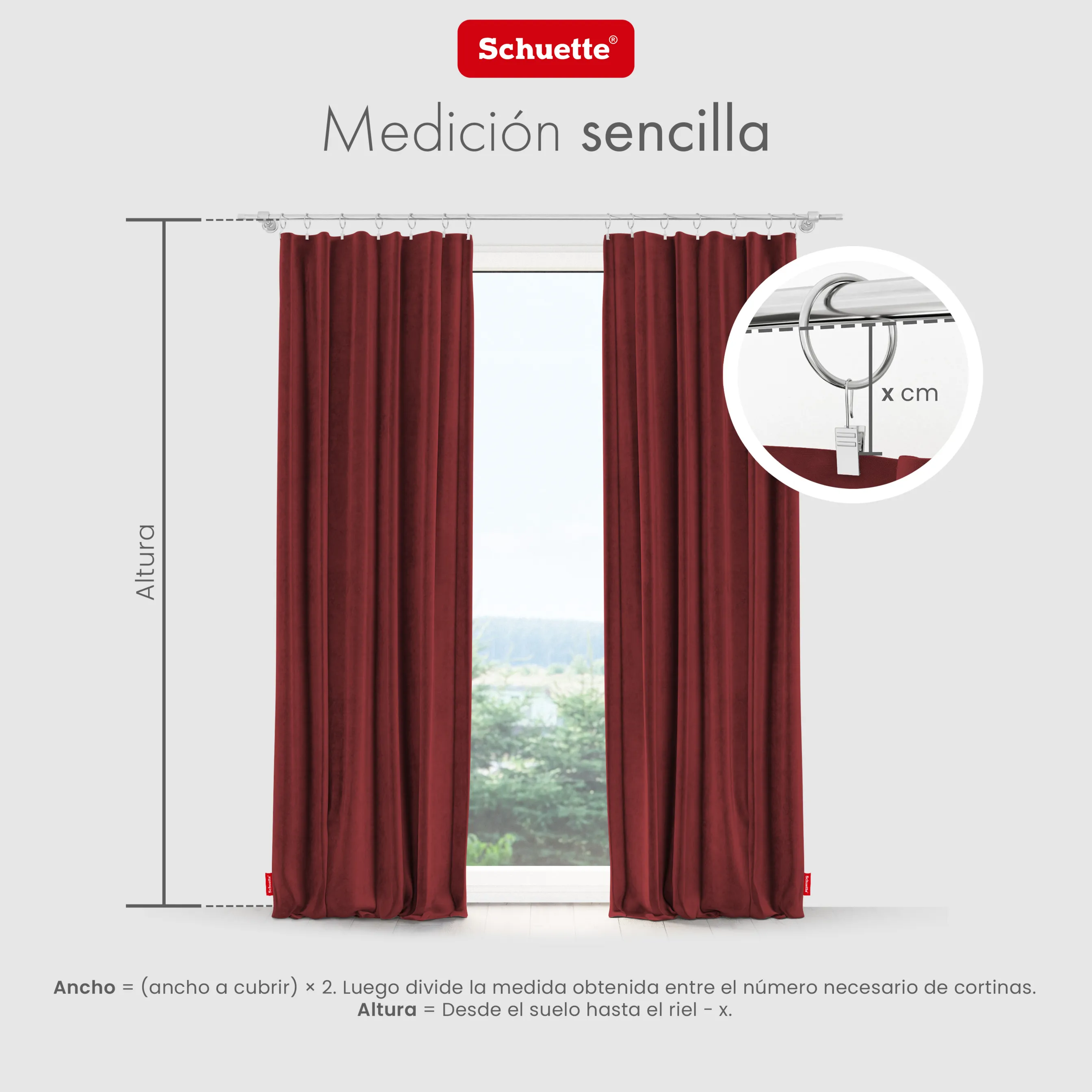 Schuette® Verdunkelungs-Vorhang Gardine mit Tunnelband nach Maß ● Millenium Velvet Kollektion: Carmine (Rot) ● 1 Stück ● Knitterfrei Pflegeleicht Thermo Blickdicht & stark Abdunkelnd