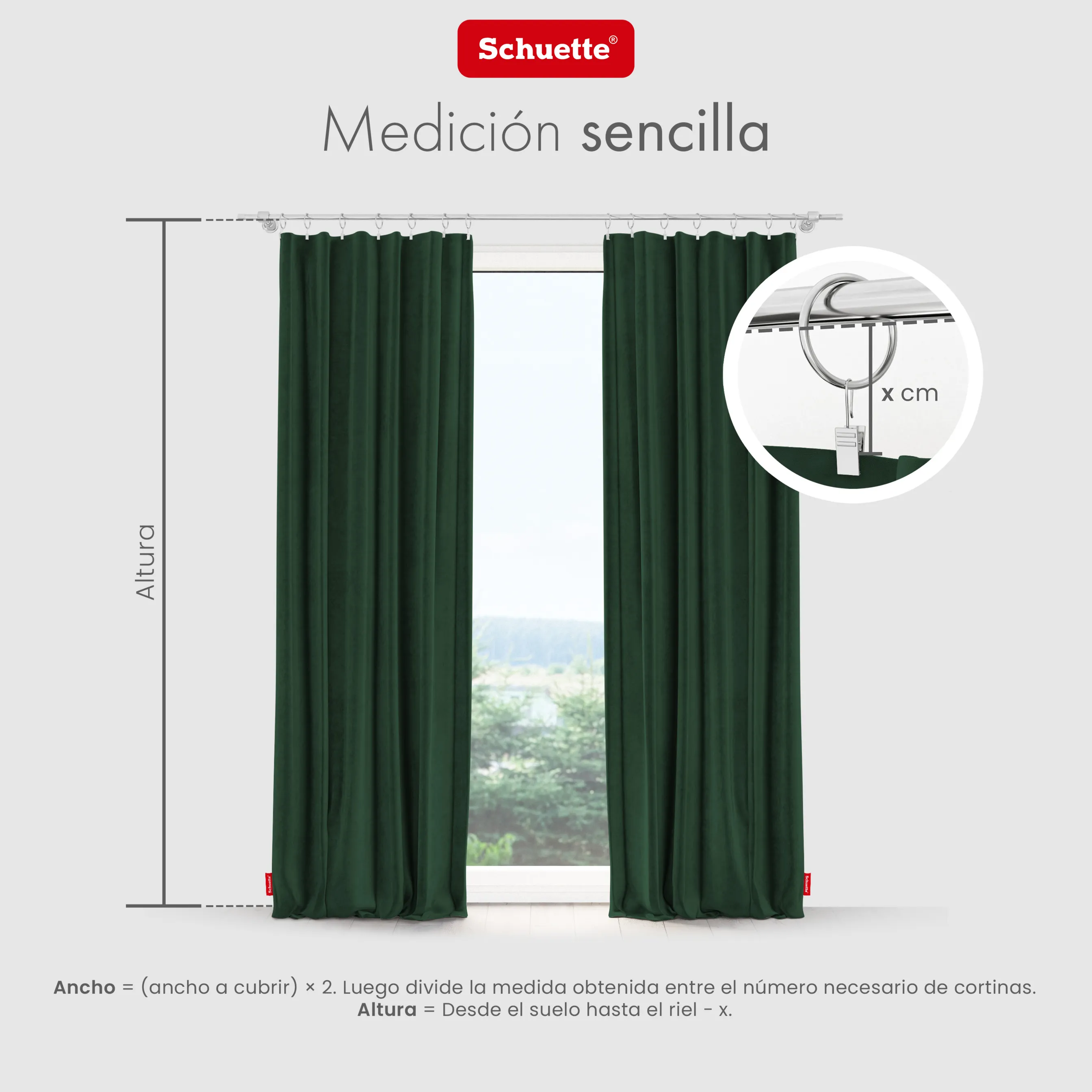 Schuette® Verdunkelungs-Vorhang Gardine mit Tunnelband nach Maß ● Millenium Velvet Kollektion: Dark Forest (Dunkelgrün) ● 1 Stück ● Knitterfrei Pflegeleicht Thermo Blickdicht & stark Abdunkelnd