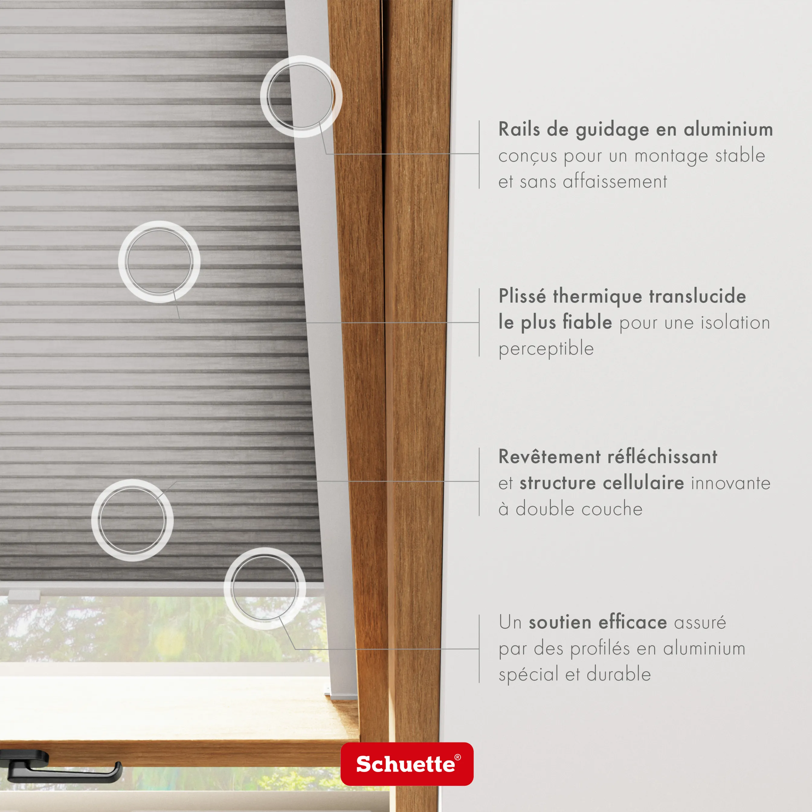 Schuette® Dachfenster Wabenplissee nach Maß • Thermo x Honey Kollektion: Overbaked (Grau) • Profilfarbe: Eiche