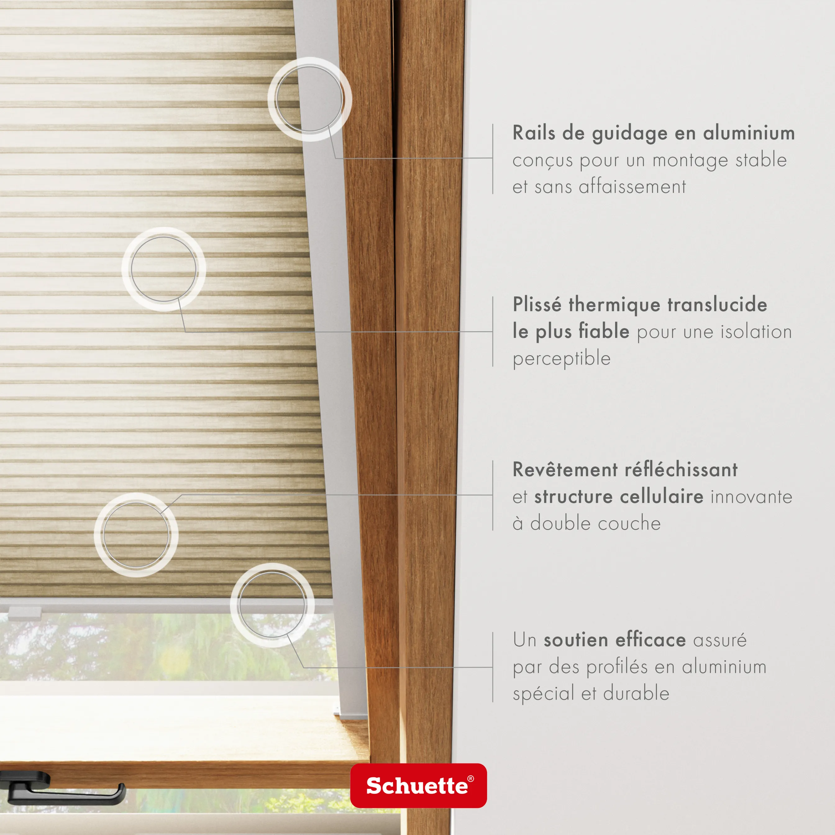 Schuette® Dachfenster Wabenplissee nach Maß • Thermo x Honey Kollektion: Latte Mood (Sandbeige) • Profilfarbe: Eiche