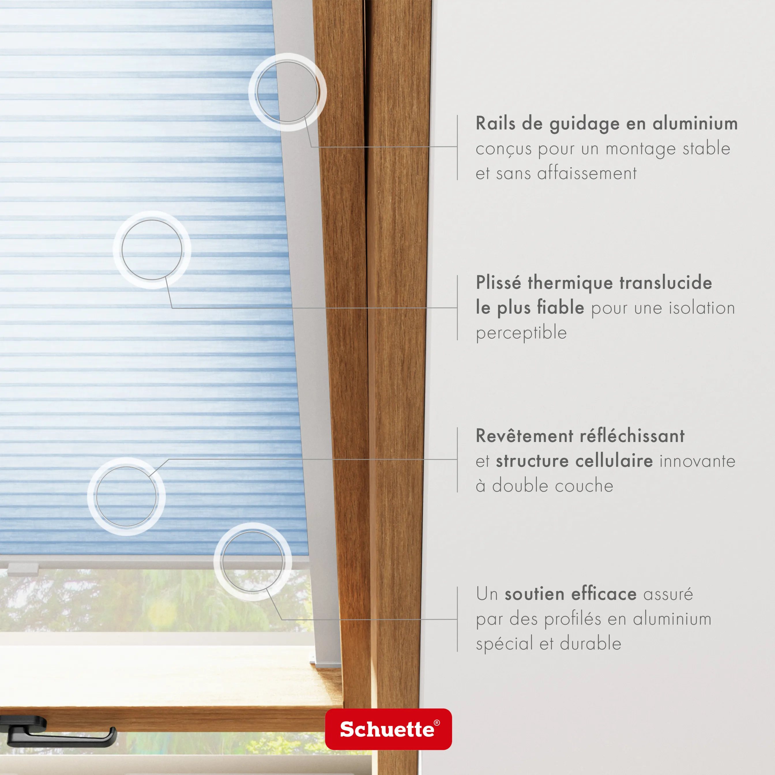 Schuette® Dachfenster Wabenplissee nach Maß • Thermo x Honey Kollektion: Ice Pop (Hellblau) • Profilfarbe: Braun