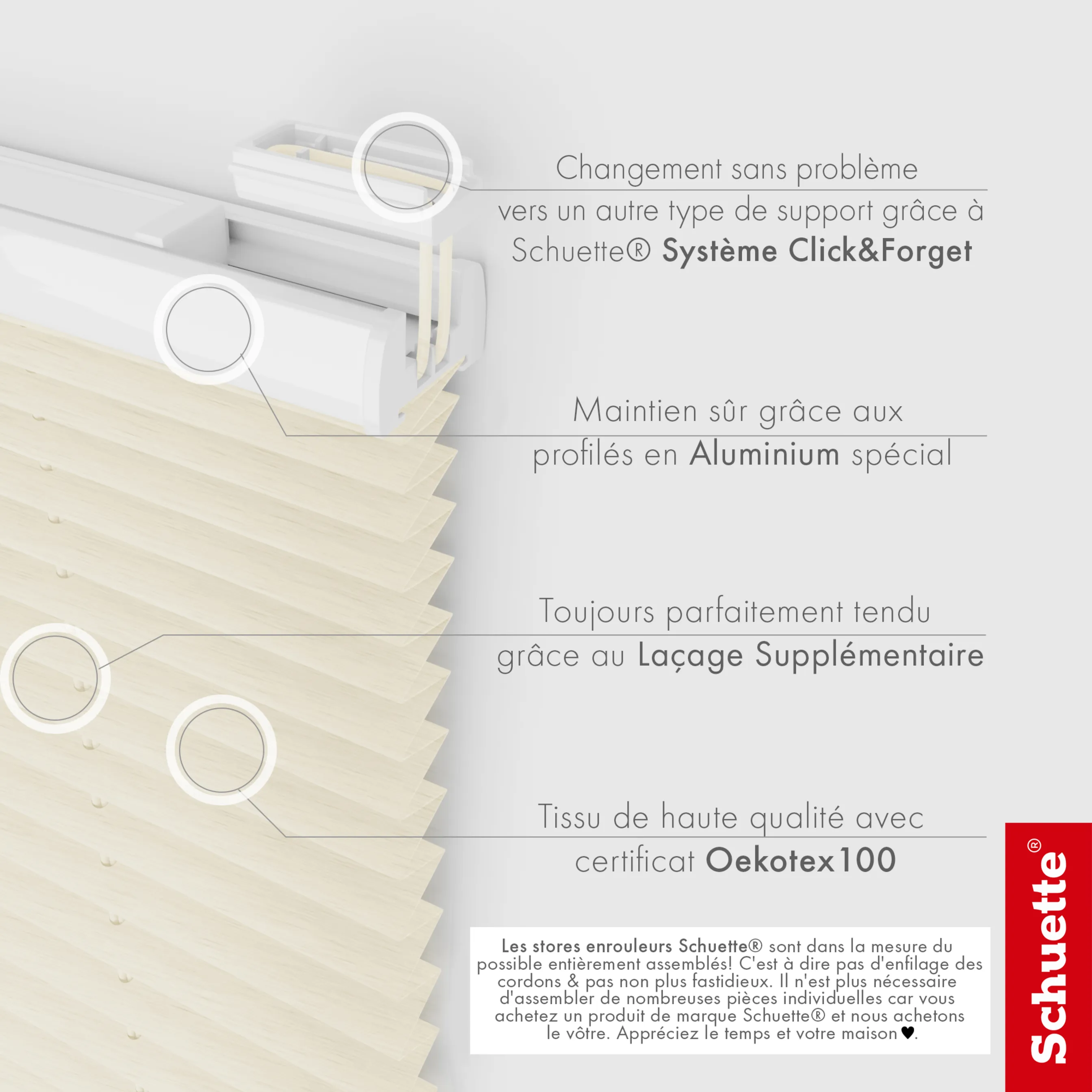 Schuette® Plissee ohne Bohren nach Maß • Suprafix Klemmhalter “Incognito X" • Dolomite Kollektion: Vanilla Sky (Beige) • Profilfarbe: Weiß