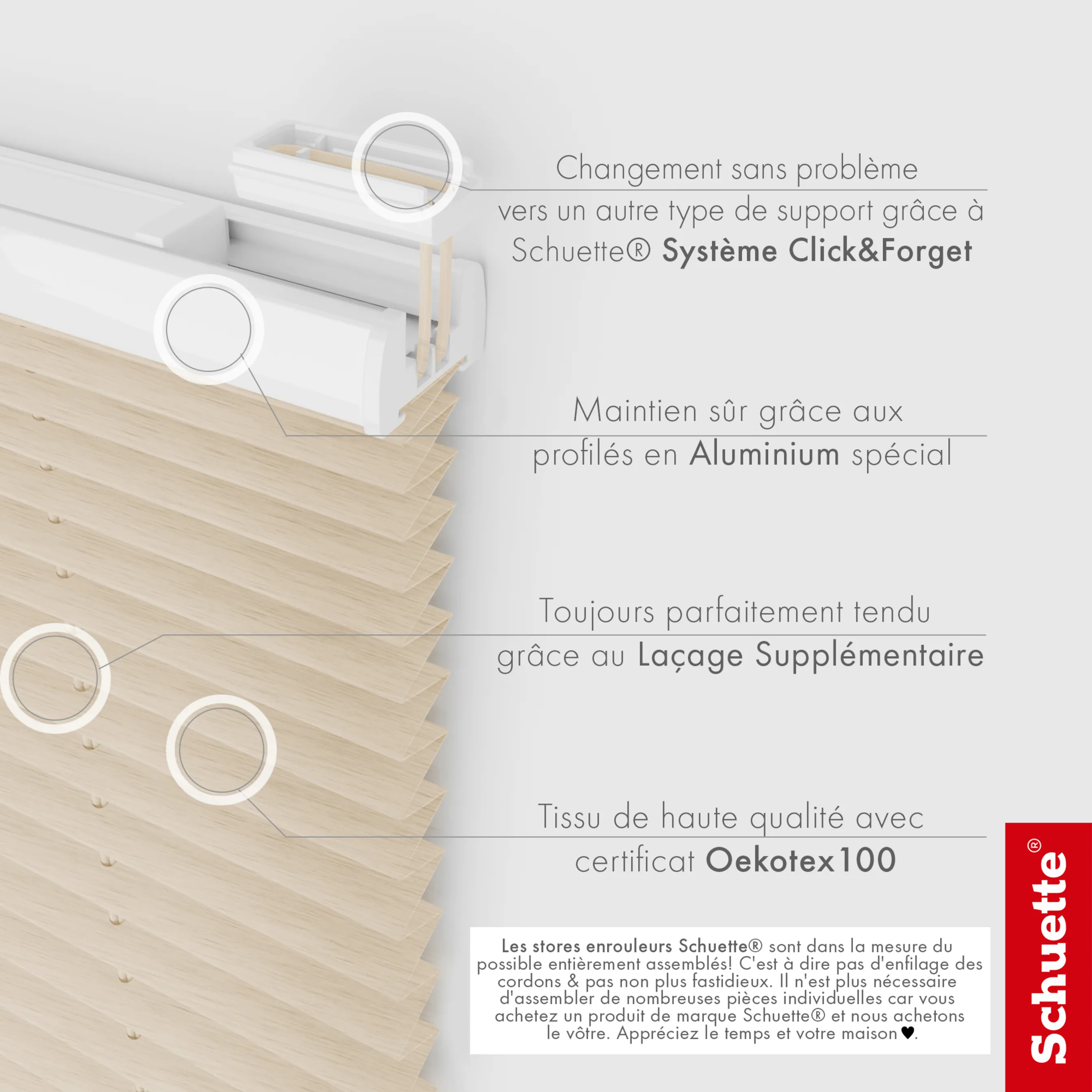 Schuette® Plissee ohne Bohren nach Maß • Suprafix Halterung “Zum Kleben” • Dolomite Kollektion: Wet Stand (Beige) • Profilfarbe: Anthrazit