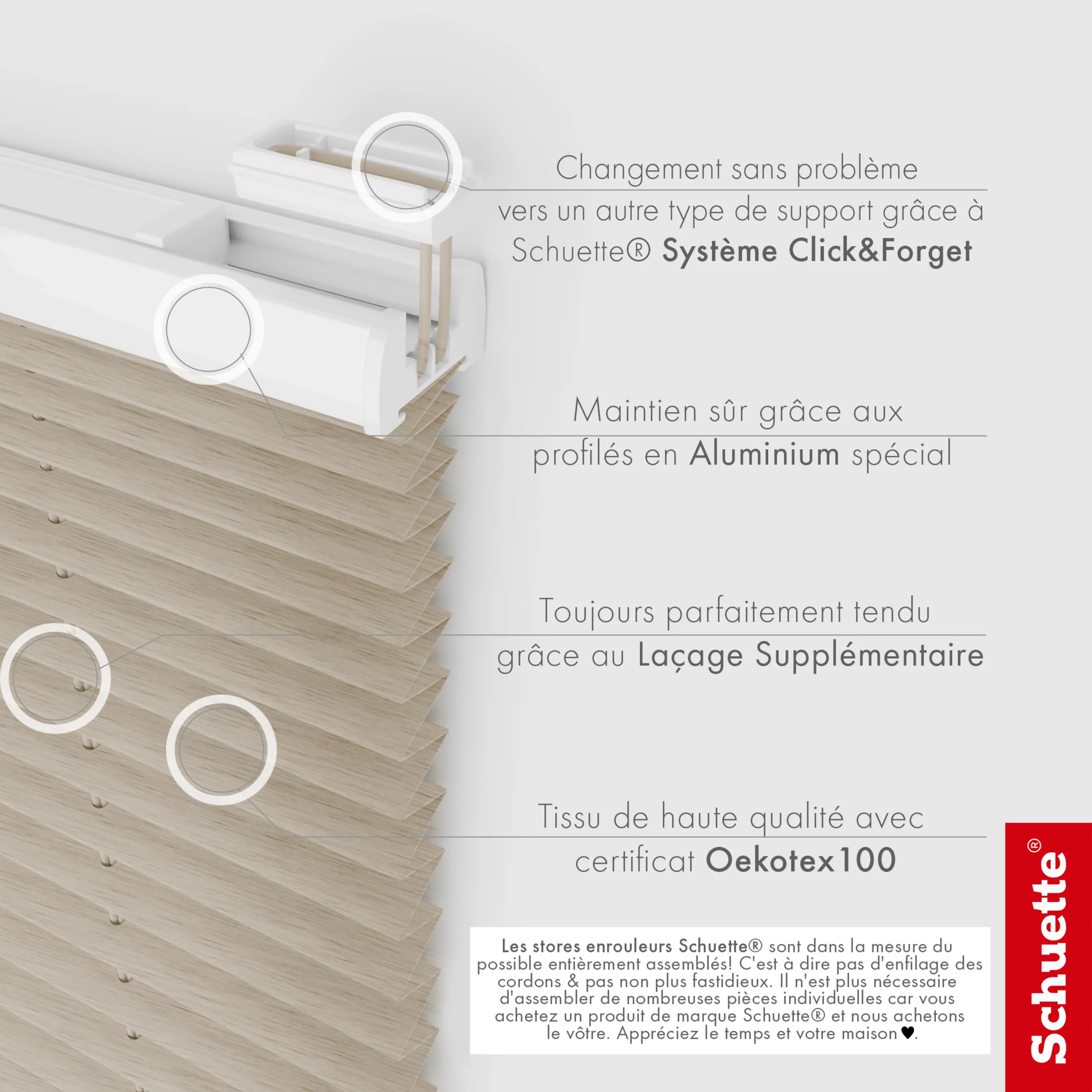Schuette® Plissee mit Bohren nach Maß • Suprafix "Double 2in1" Schraub- & Klemmhalter • Dolomite Kollektion: Light Coffee (Beige) • Profilfarbe: Eiche