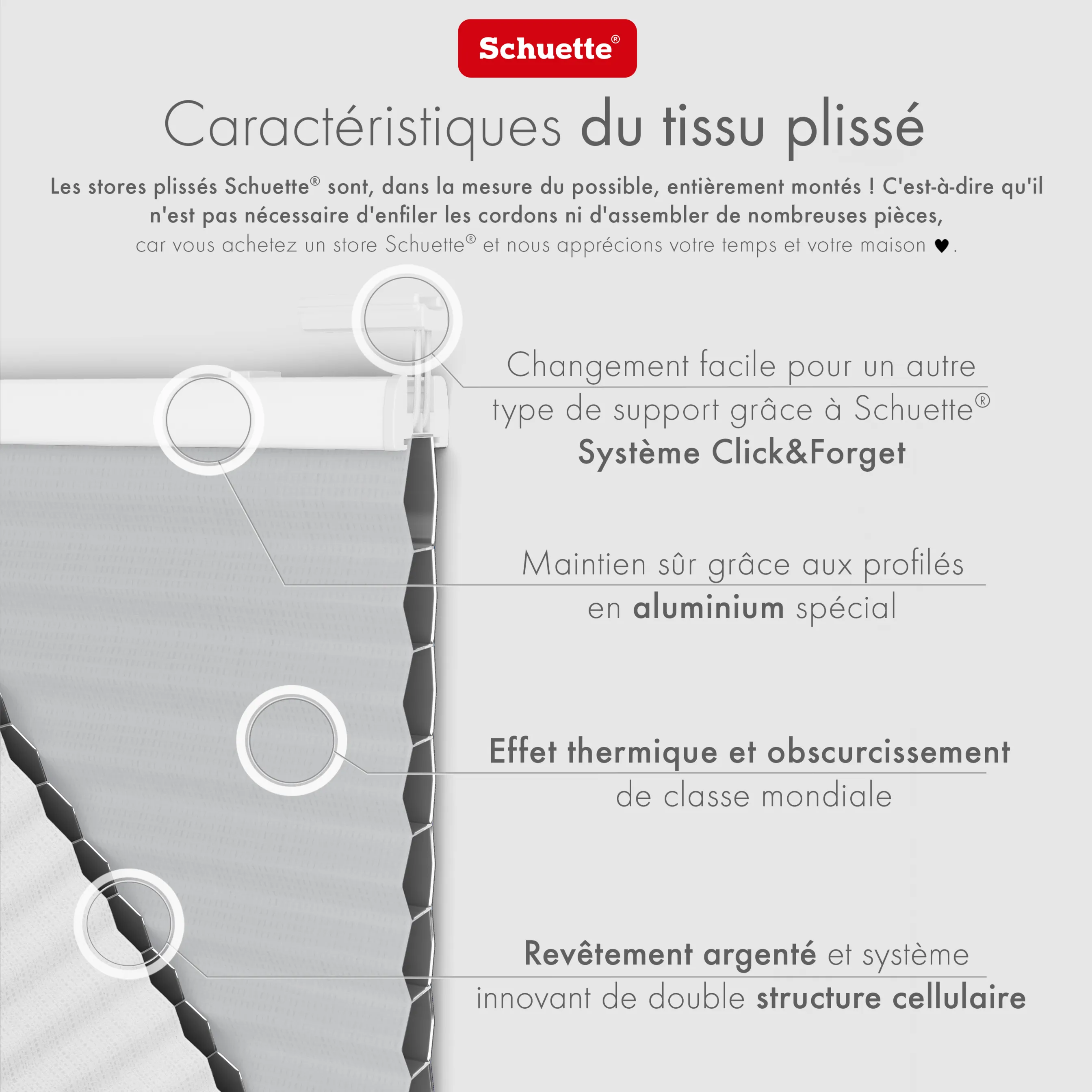 Schuette® Wabenplissee ohne Bohren nach Maß • Suprafix Klemmhalter “Incognito X" • Honey Kollektion: Skyfall (Hellgrau) • Profilfarbe: Eiche