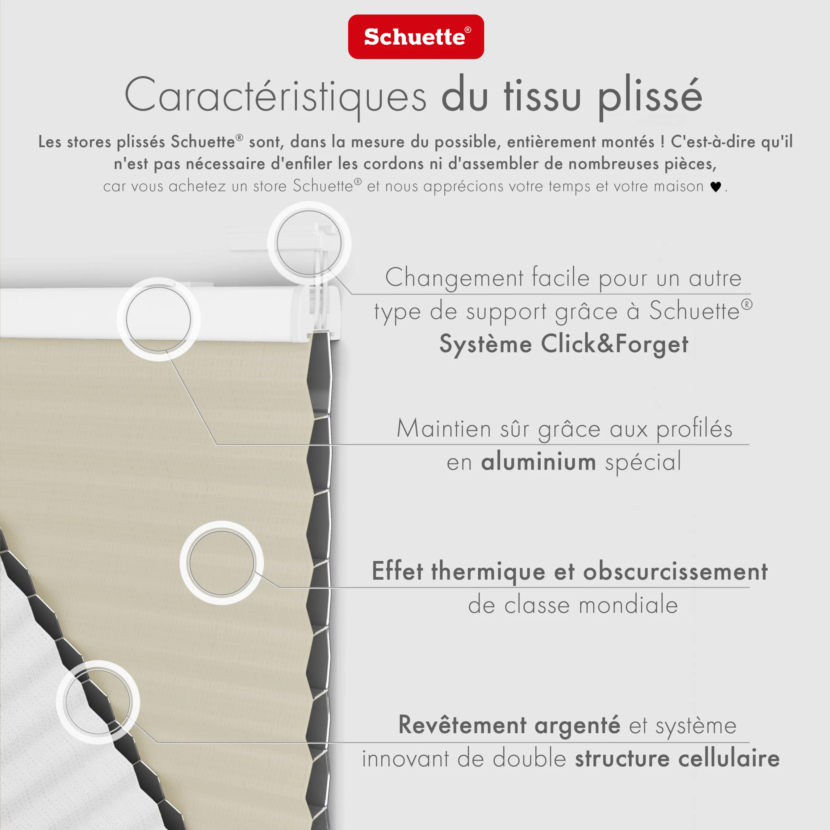 Schuette® Wabenplissee ohne Bohren nach Maß • Klebehalter & Schraubhalter 2in1 Set "Letsbond" • Honey Kollektion: Belgian Waffle (Creme) • Profilfarbe: Silber