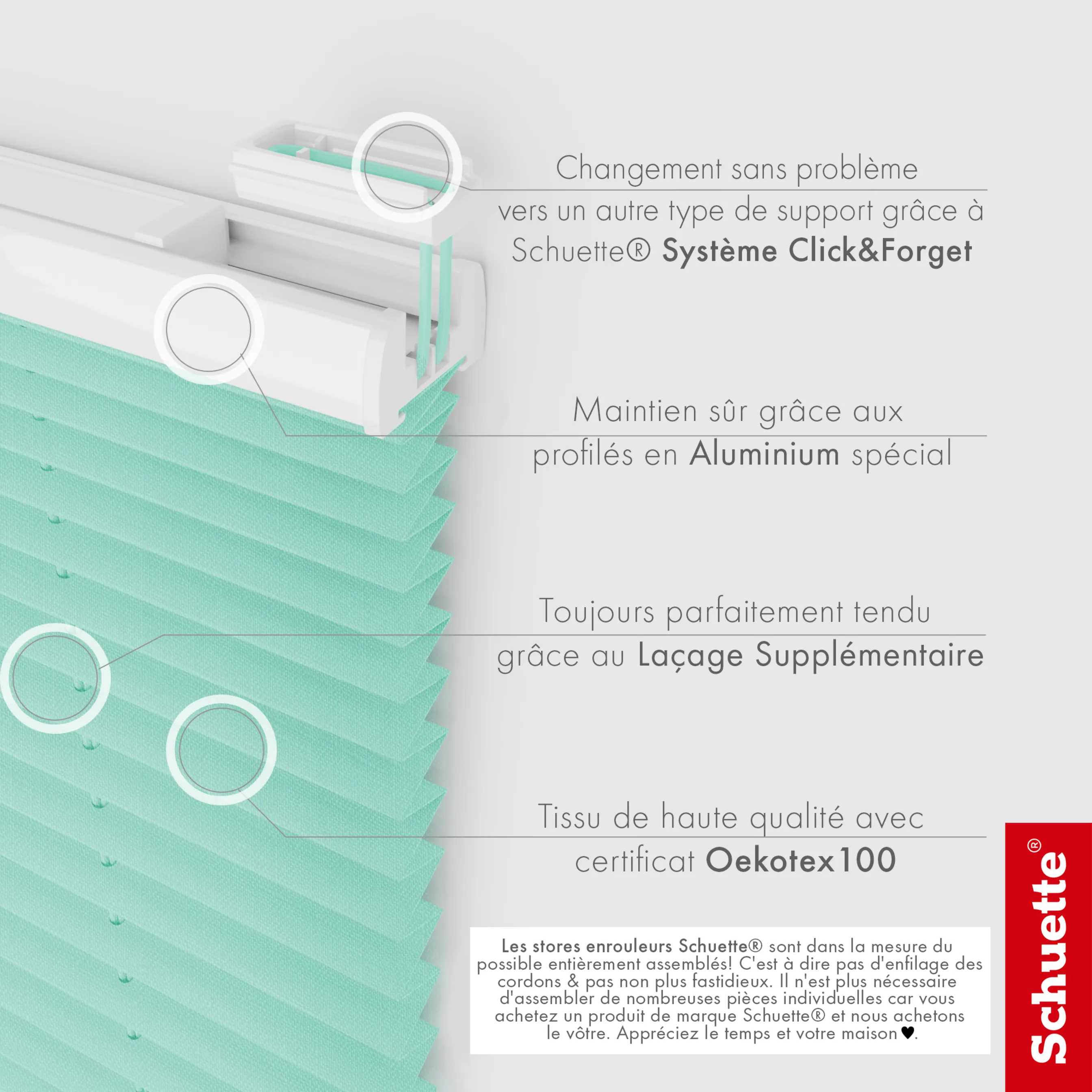 Schuette® Plissee ohne Bohren nach Maß • Suprafix Halterung “Zum Kleben” • Melange Kollektion: Mint Ice Cream (Grün) • Profilfarbe: Eiche