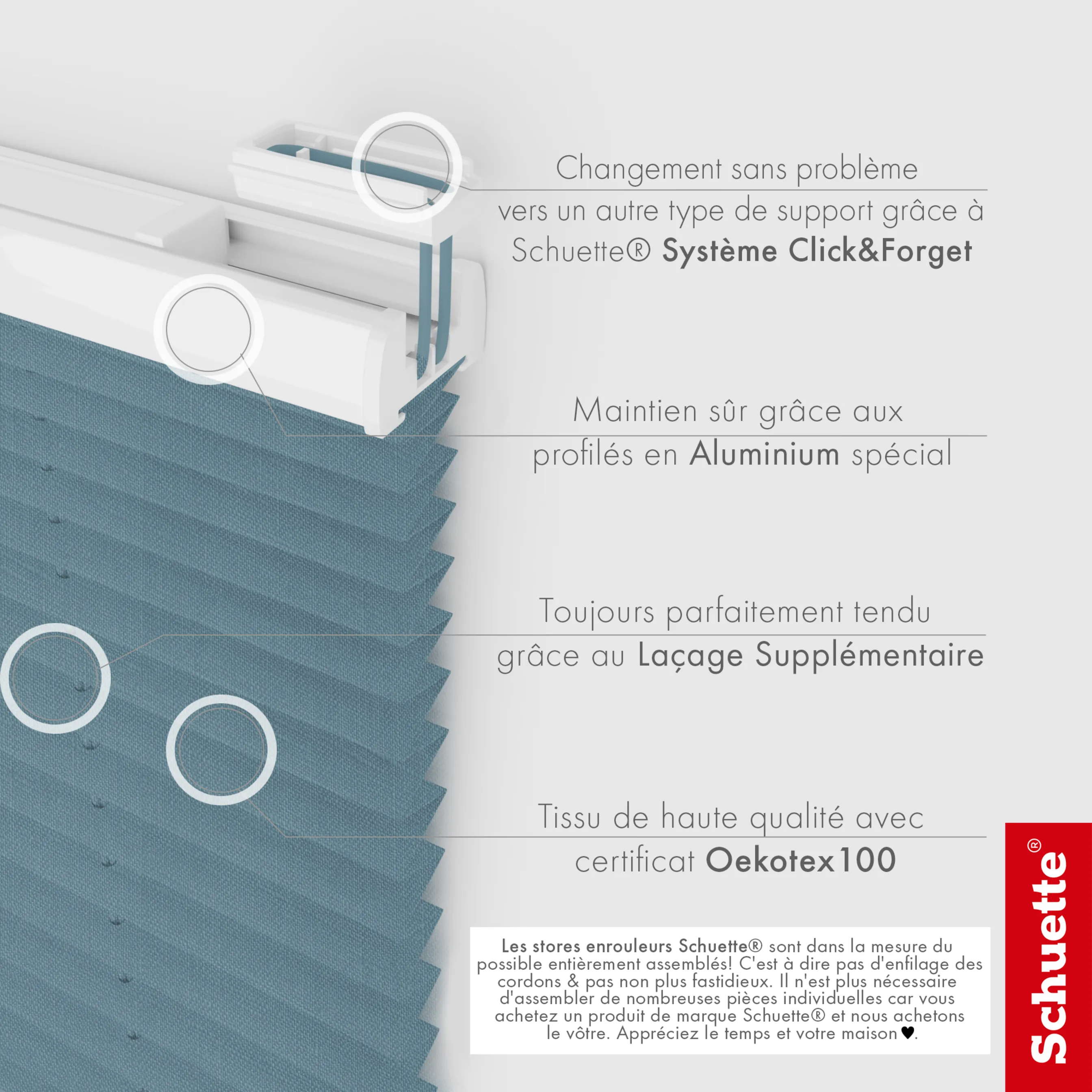 Schuette® Plissee mit Bohren nach Maß • Suprafix "Double 2in1" Schraub- & Klemmhalter • Melange Kollektion: After Rain (Blau) • Profilfarbe: Braun