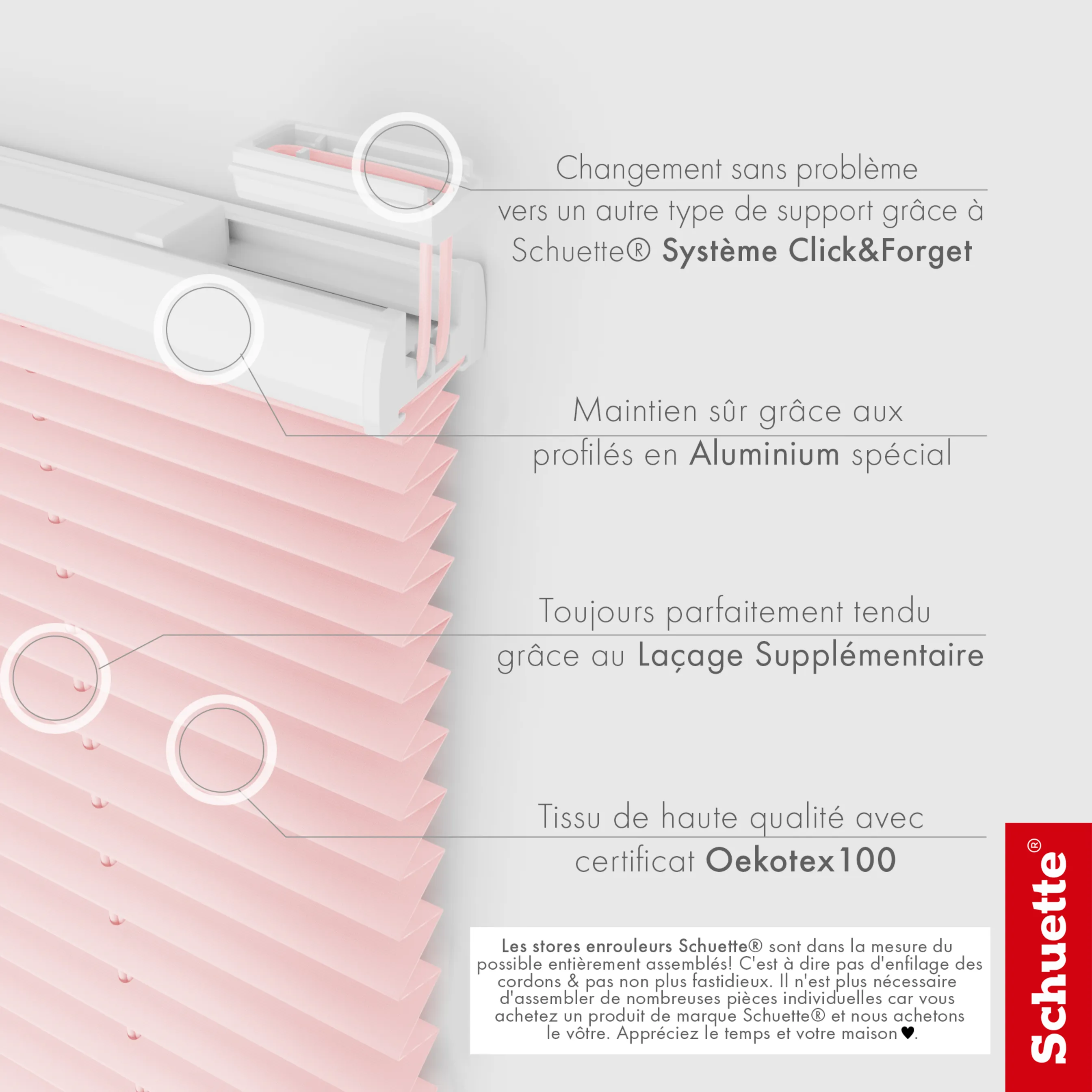 Schuette® Plissee mit Bohren nach Maß • Suprafix Halterungen “Mit Bohren” • Premium Kollektion: Powdered Rose (Rosa) • Profilfarbe: Walnuss