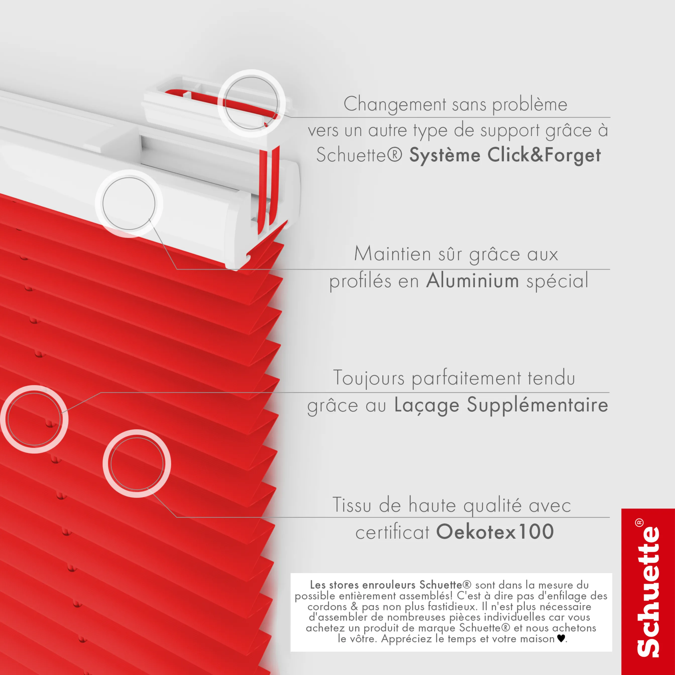 Schuette® Plissee ohne Bohren nach Maß • Suprafix Klemmhalter “Incognito X" • Premium Kollektion: Geisha's Lips (Rot) • Profilfarbe: Eiche