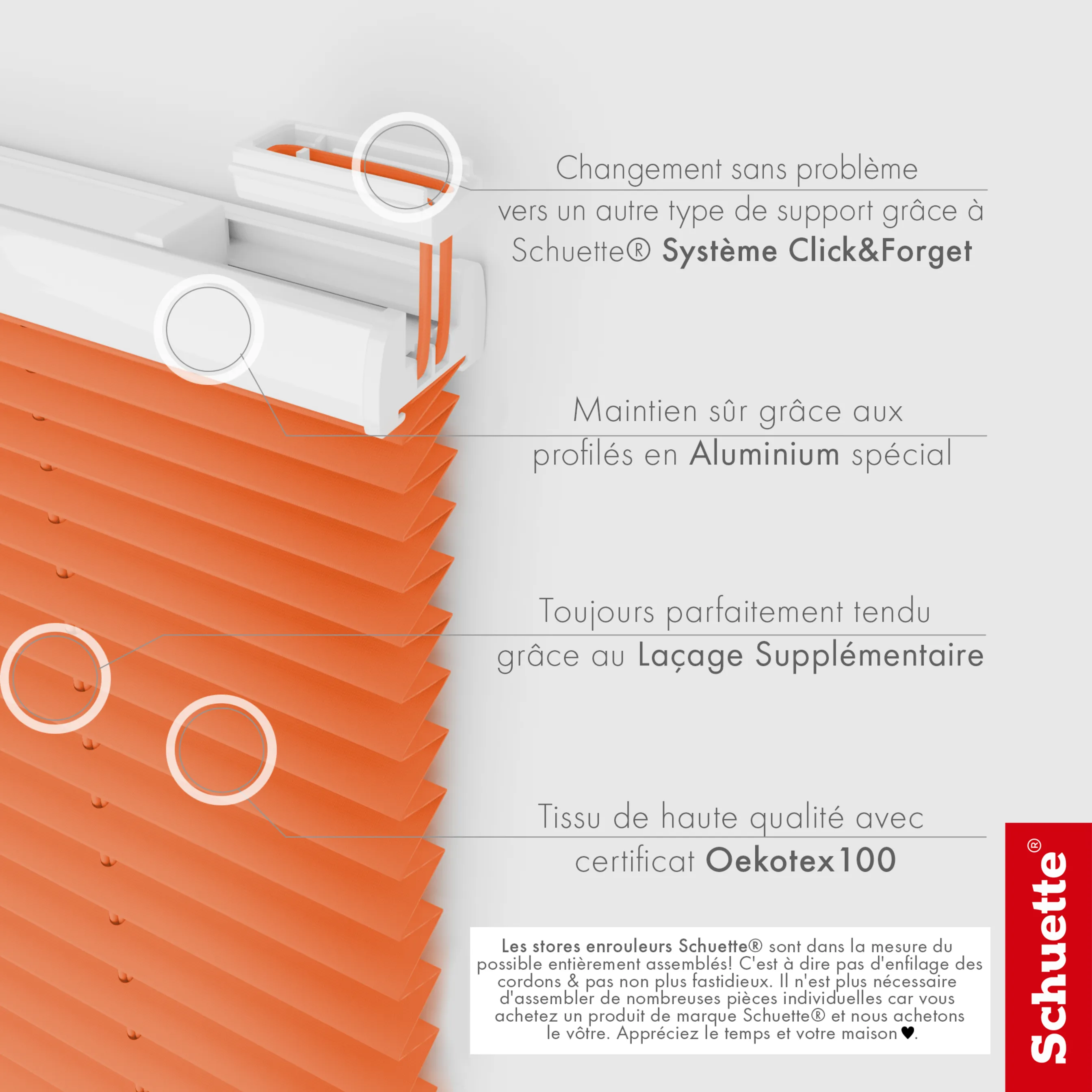 Schuette® Plissee ohne Bohren nach Maß • Suprafix Klemmhalter "X" • Premium Kollektion: Sunset (Orange) • Profilfarbe: Weiß