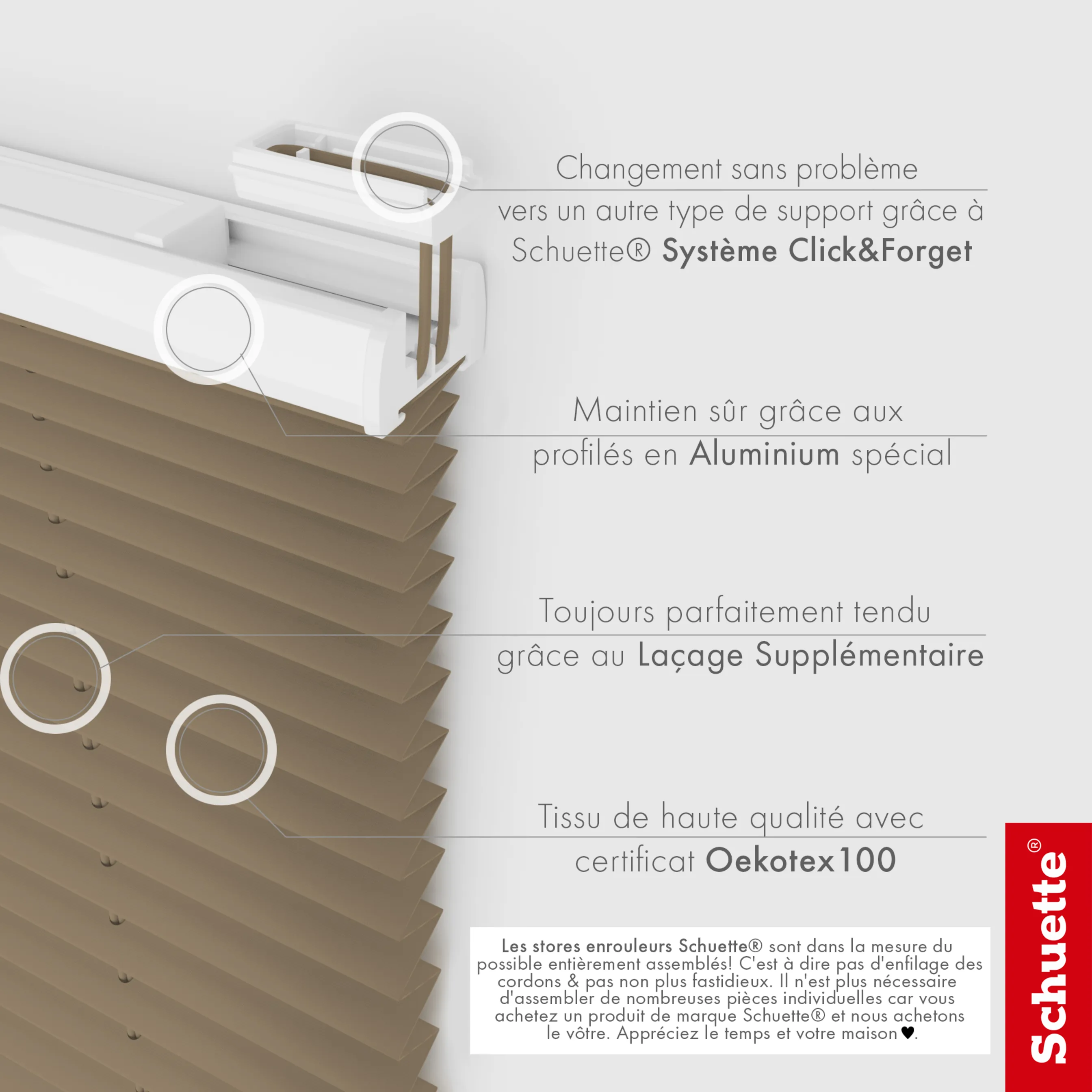 Schuette® Plissee mit Bohren nach Maß • Suprafix "Double 2in1" Schraub- & Klemmhalter • Premium Kollektion: Morning Coffee (Hellbraun) • Profilfarbe: Braun