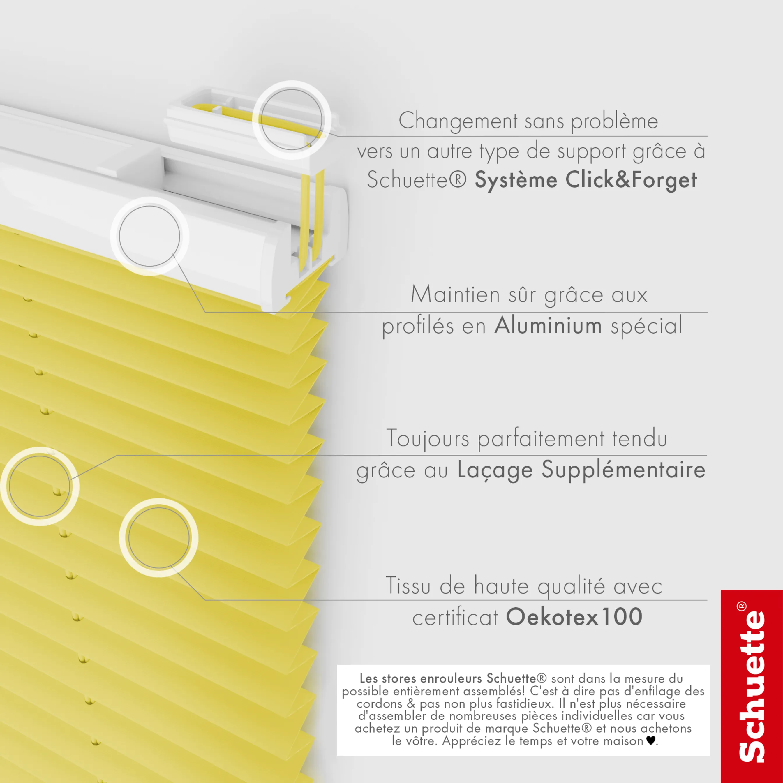 Schuette® Plissee mit Bohren nach Maß • Suprafix "Double 2in1" Schraub- & Klemmhalter • Premium Kollektion: Summer Time (Gelb) • Profilfarbe: Braun