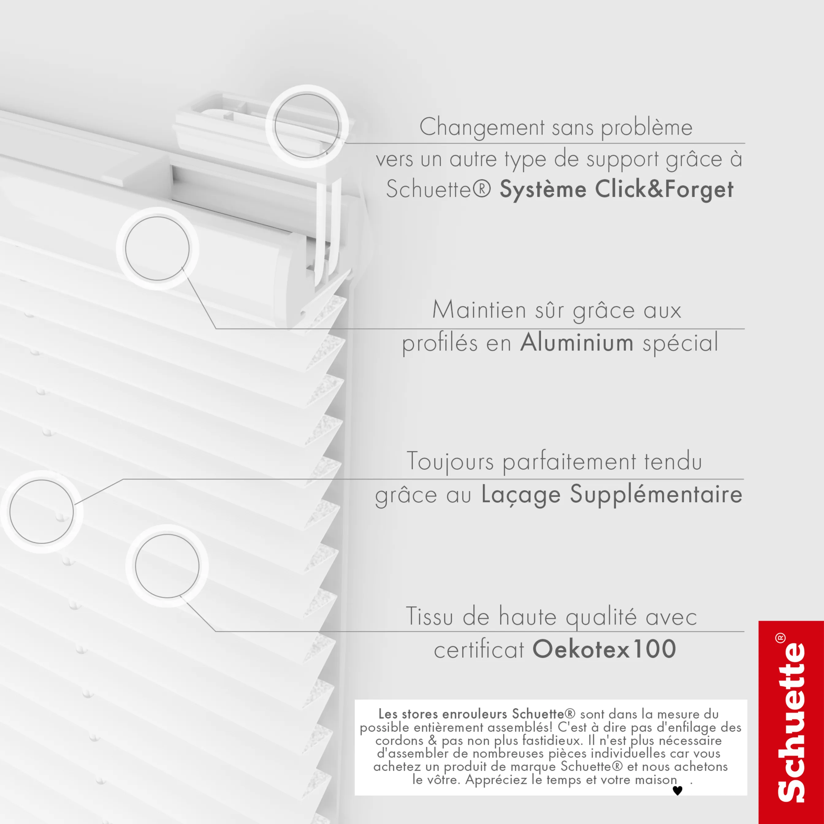 Schuette® Plissee ohne Bohren nach Maß • Suprafix Klemmhalter “Incognito X" • Thermo Kollektion: White Day (Weiß) • Profilfarbe: Weiß
