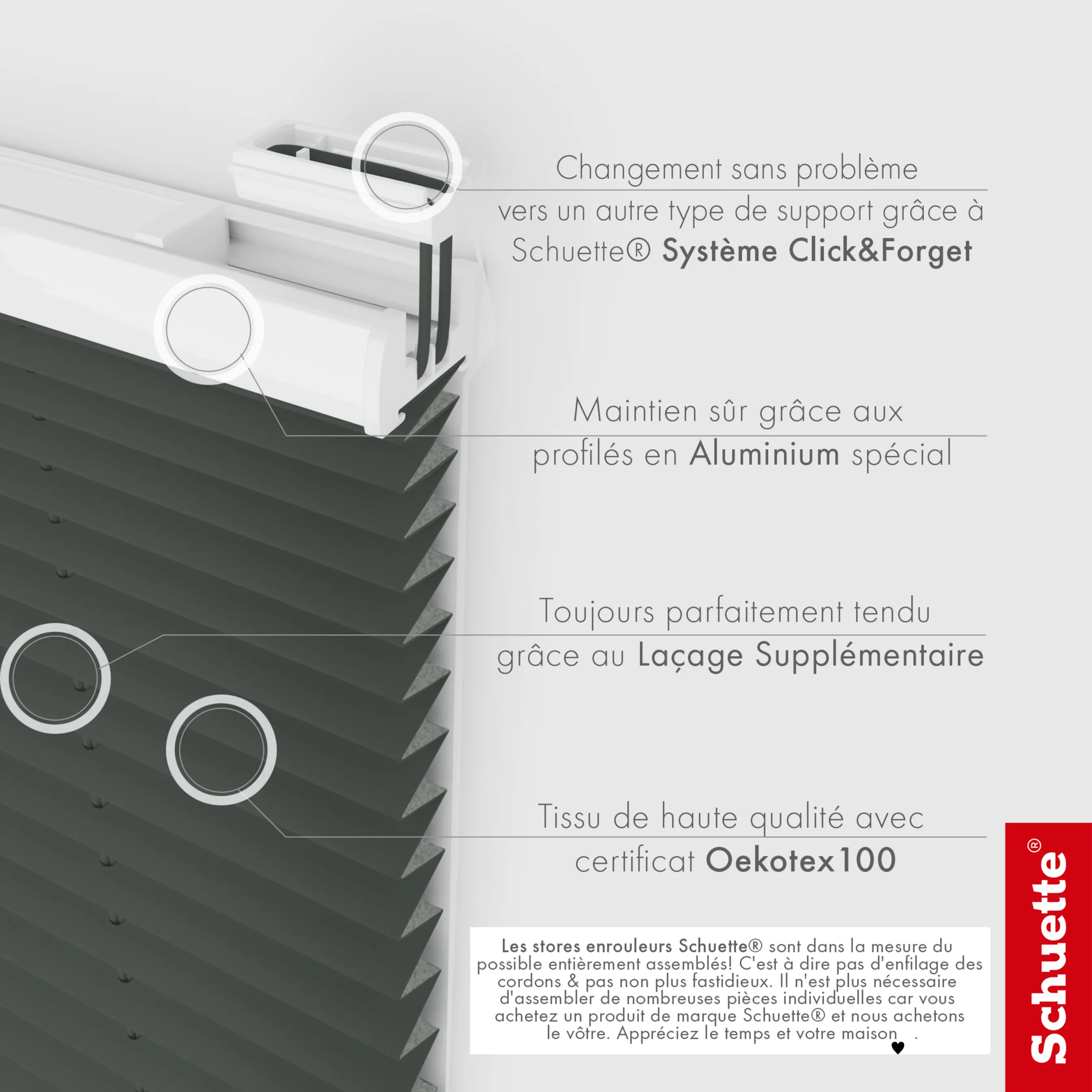 Schuette® Plissee ohne Bohren nach Maß • Suprafix Klemmhalter "X" • Thermo Kollektion: Before Storm (Grau) • Profilfarbe: Eiche