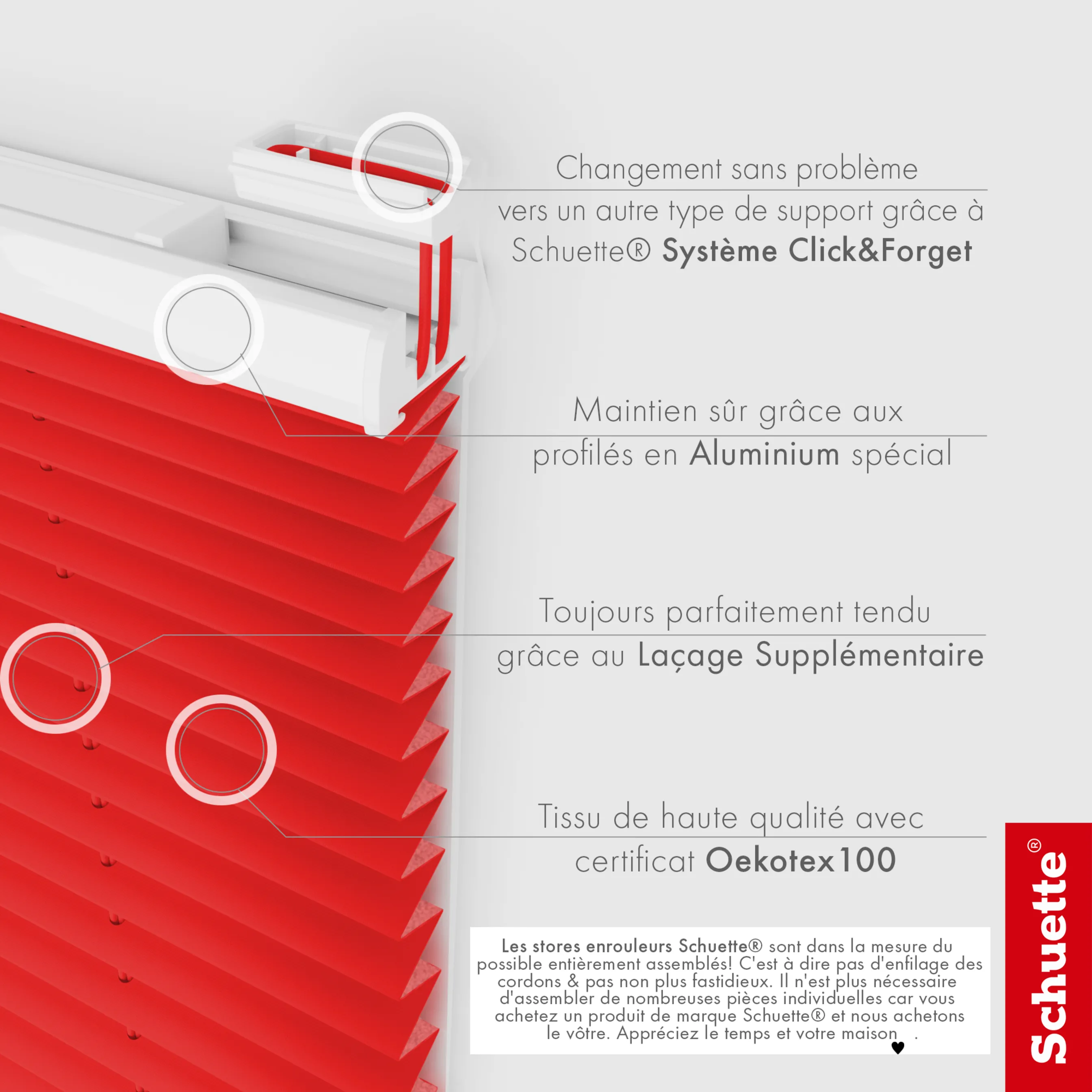 Schuette® Plissee mit Bohren nach Maß • Suprafix "Double 2in1" Schraub- & Klemmhalter • Thermo Kollektion: Cherry Charm (Rot) • Profilfarbe: Weiß