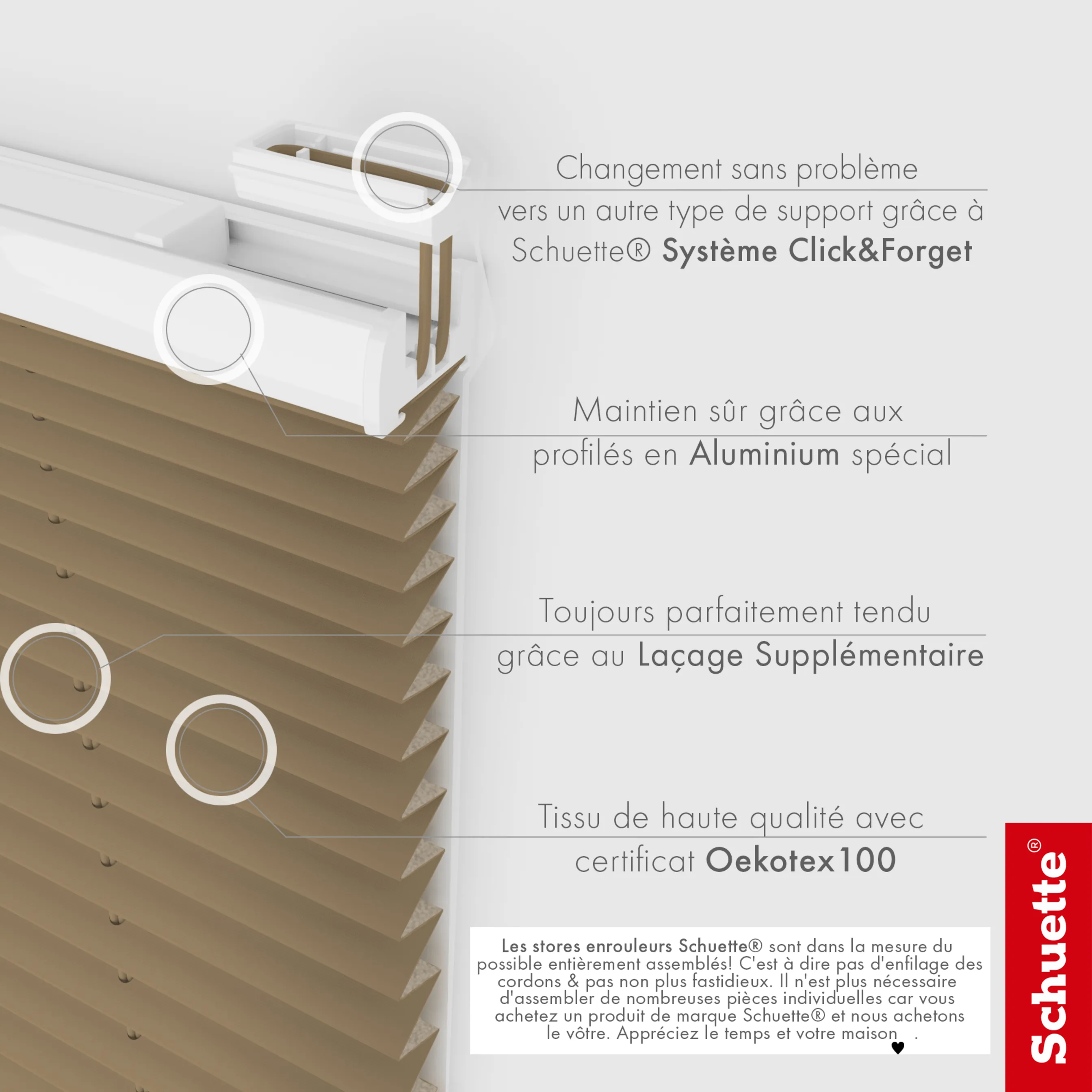 Schuette® Plissee ohne Bohren nach Maß • Suprafix Klemmhalter "X" • Thermo Kollektion: Mocha Dream (Hellbraun) • Profilfarbe: Silber
