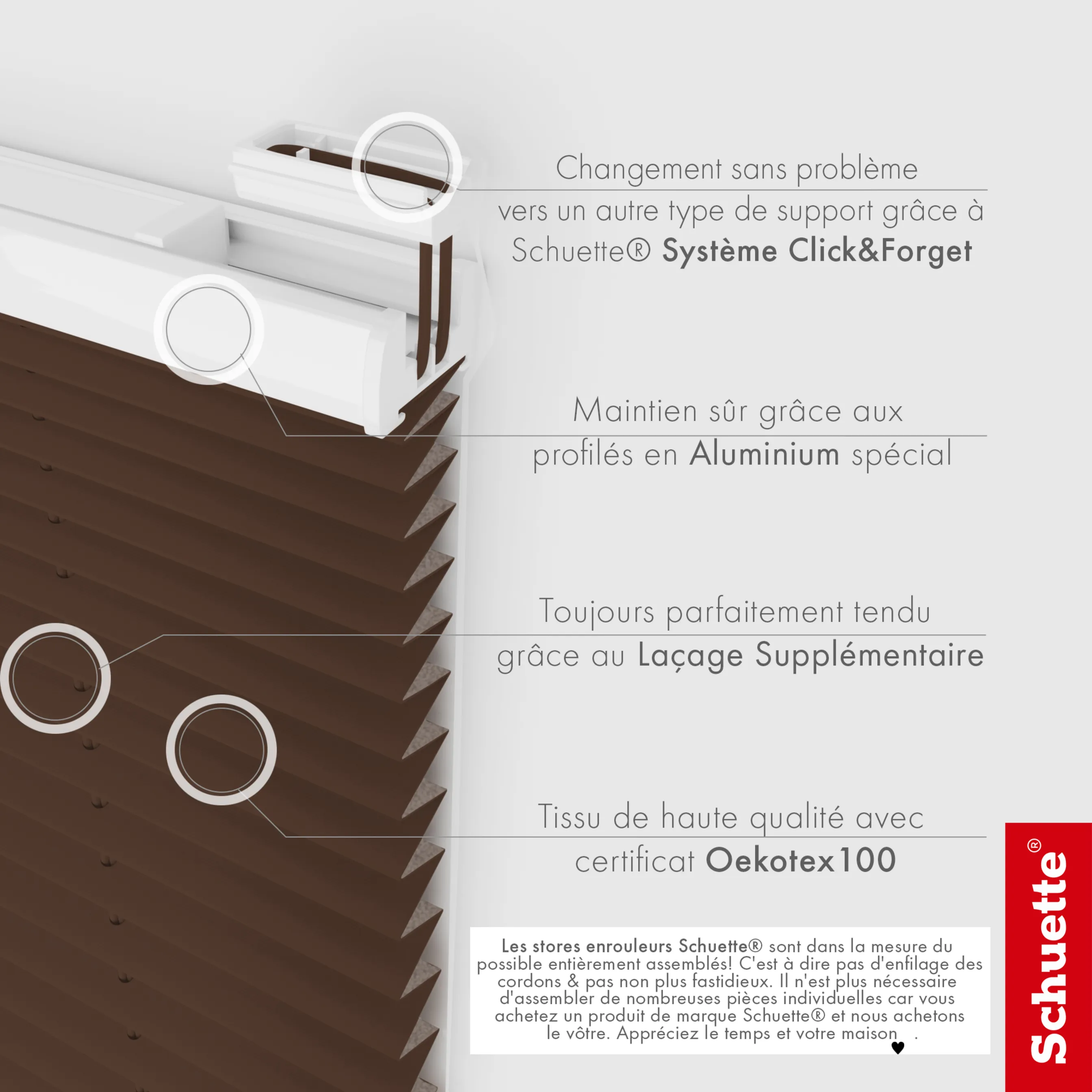 Schuette® Plissee mit Bohren nach Maß • Suprafix "Double 2in1" Schraub- & Klemmhalter • Thermo Kollektion: Toffee (Dunkelbraun) • Profilfarbe: Weiß