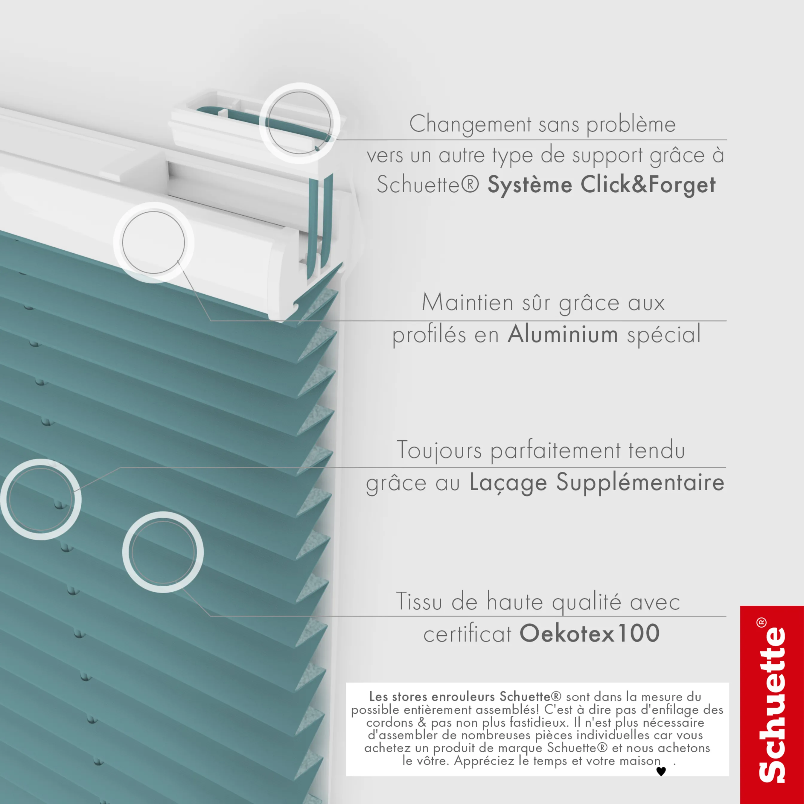 Schuette® Plissee ohne Bohren nach Maß • Suprafix Klemmhalter "X" • Thermo Kollektion: Teal Aura (Türkis) • Profilfarbe: Weiß