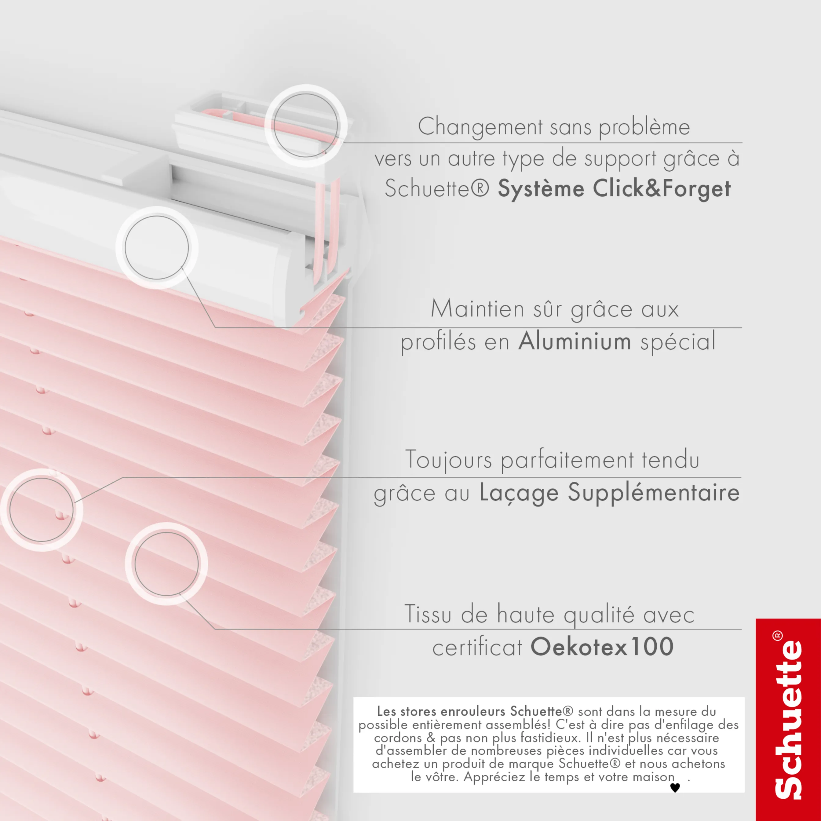 Schuette® Plissee ohne Bohren nach Maß • Suprafix Klemmhalter "X" • Thermo Kollektion: Rosewater (Rosa) • Profilfarbe: Weiß