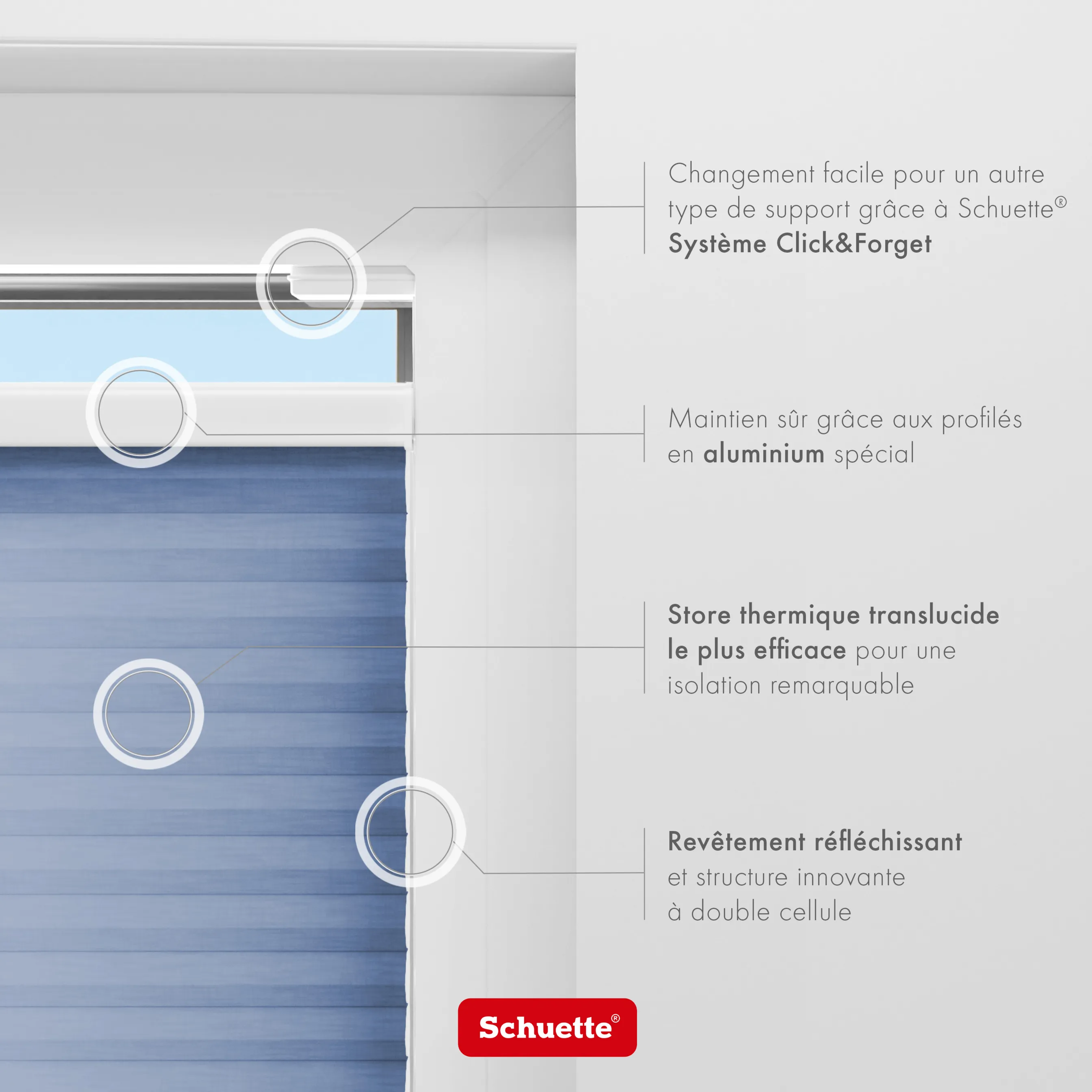 Schuette® Wabenplissee ohne Bohren nach Maß • Klebehalter & Schraubhalter 2in1 Set "Letsbond" Transparent • Thermo x Honey Kollektion: Blue Velvet (Blau) • Profilfarbe: Anthrazit