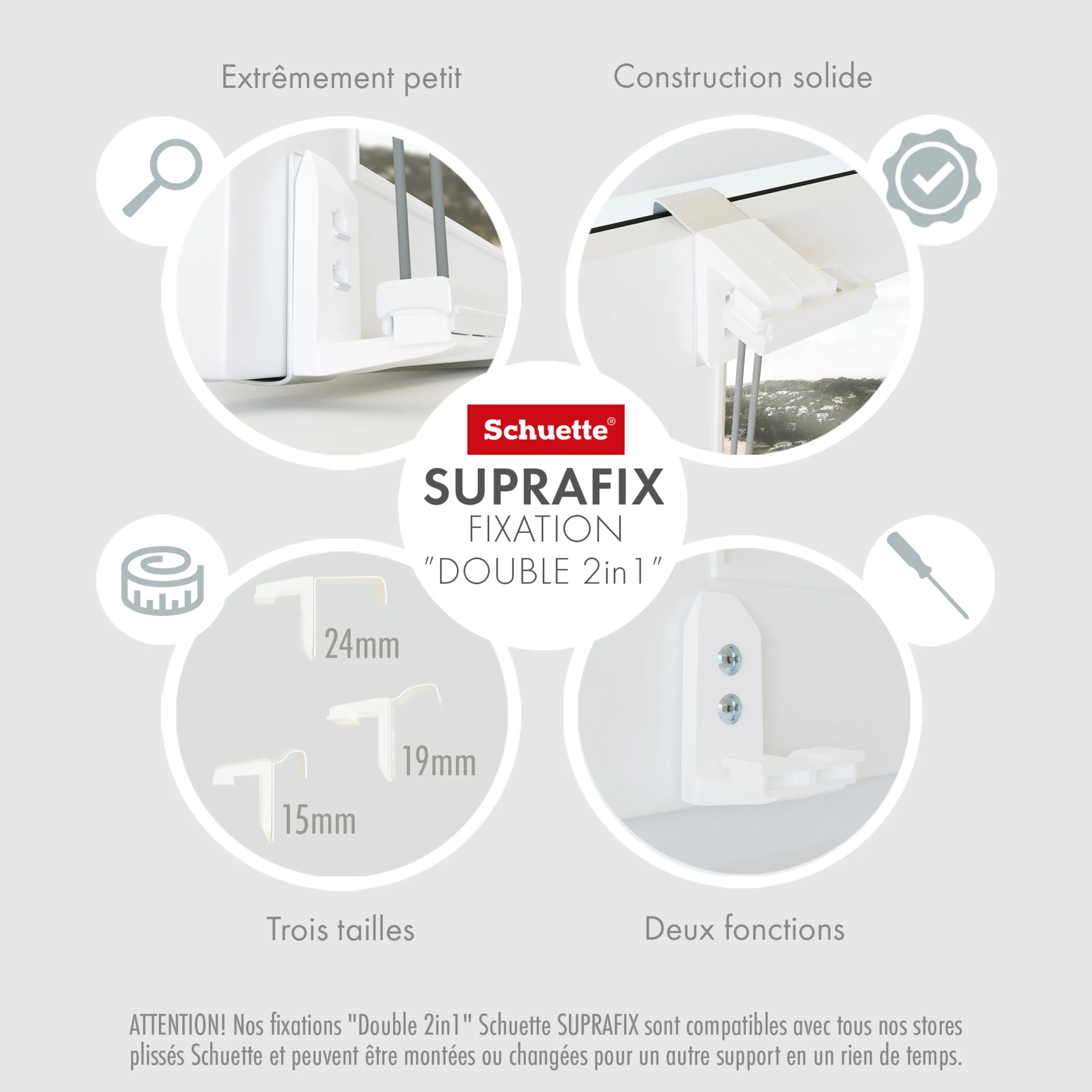 Schuette® Plissee mit Bohren nach Maß • Suprafix "Double 2in1" Schraub- & Klemmhalter • Thermo Kollektion: Toffee (Dunkelbraun) • Profilfarbe: Weiß