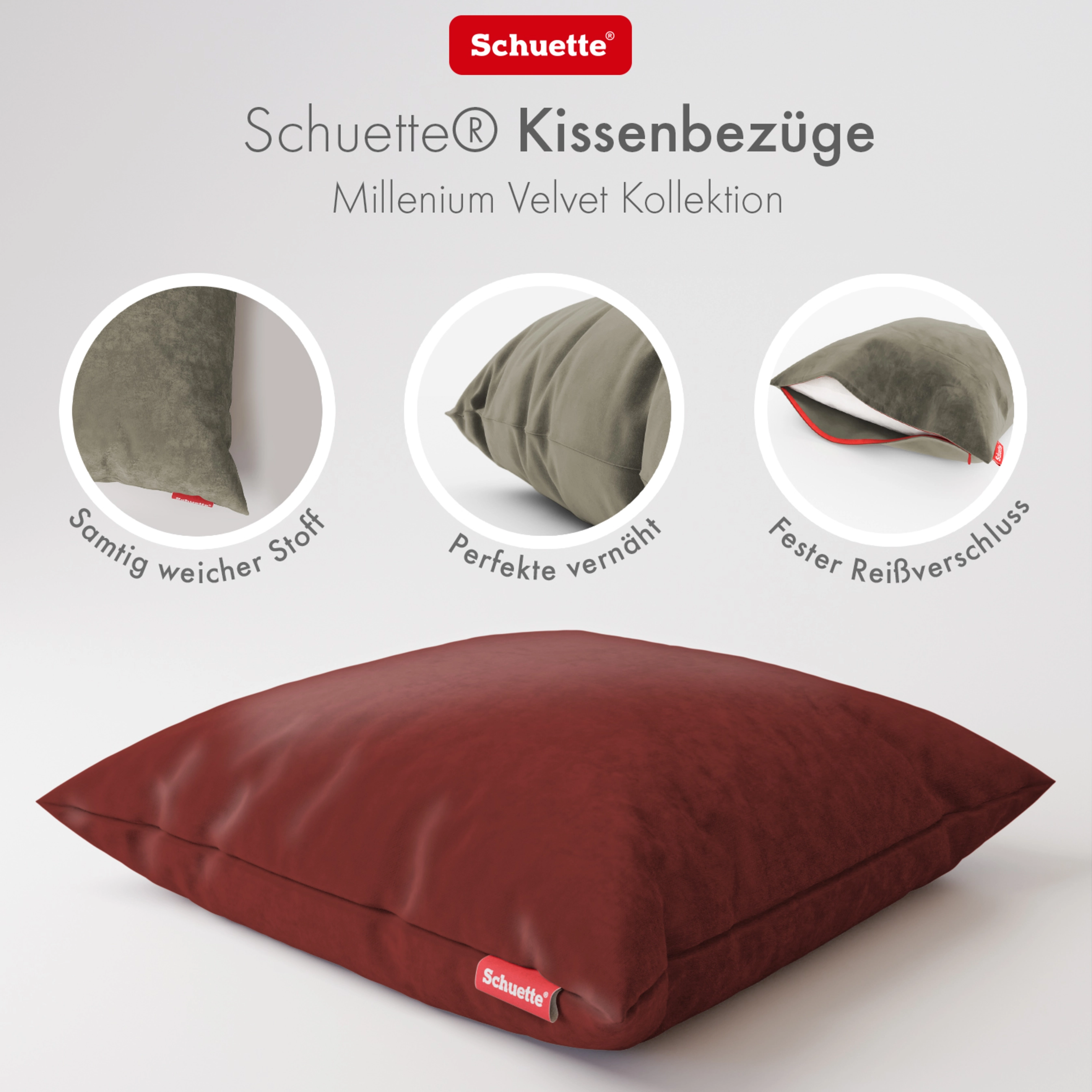 Schuette® Dekorativer Kissenbezug aus Samt mit verdecktem Reißverschluss • Millenium Velvet Kollektion: Carmine (Red) • Knitterfrei • Kuschelweich