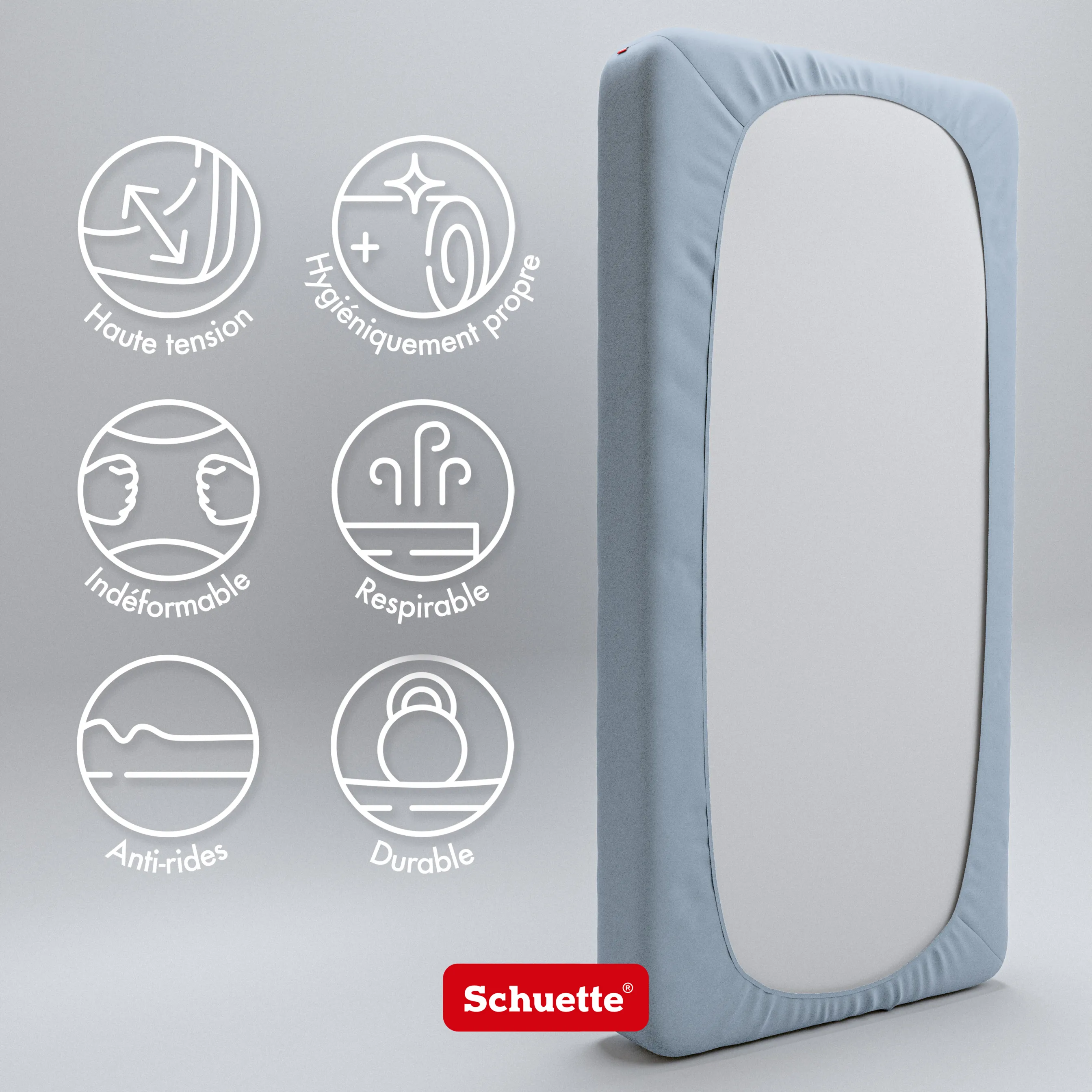 Schuette® Topper Spannbettlaken • 160 x 200 • Wow! Kollektion: Blue It Away (Pastellblau) • 100% Superfluff Baumwolle, Blickdicht, Faltenfrei • mit Rundumgummi • Matratzenhöhe bis 10 cm