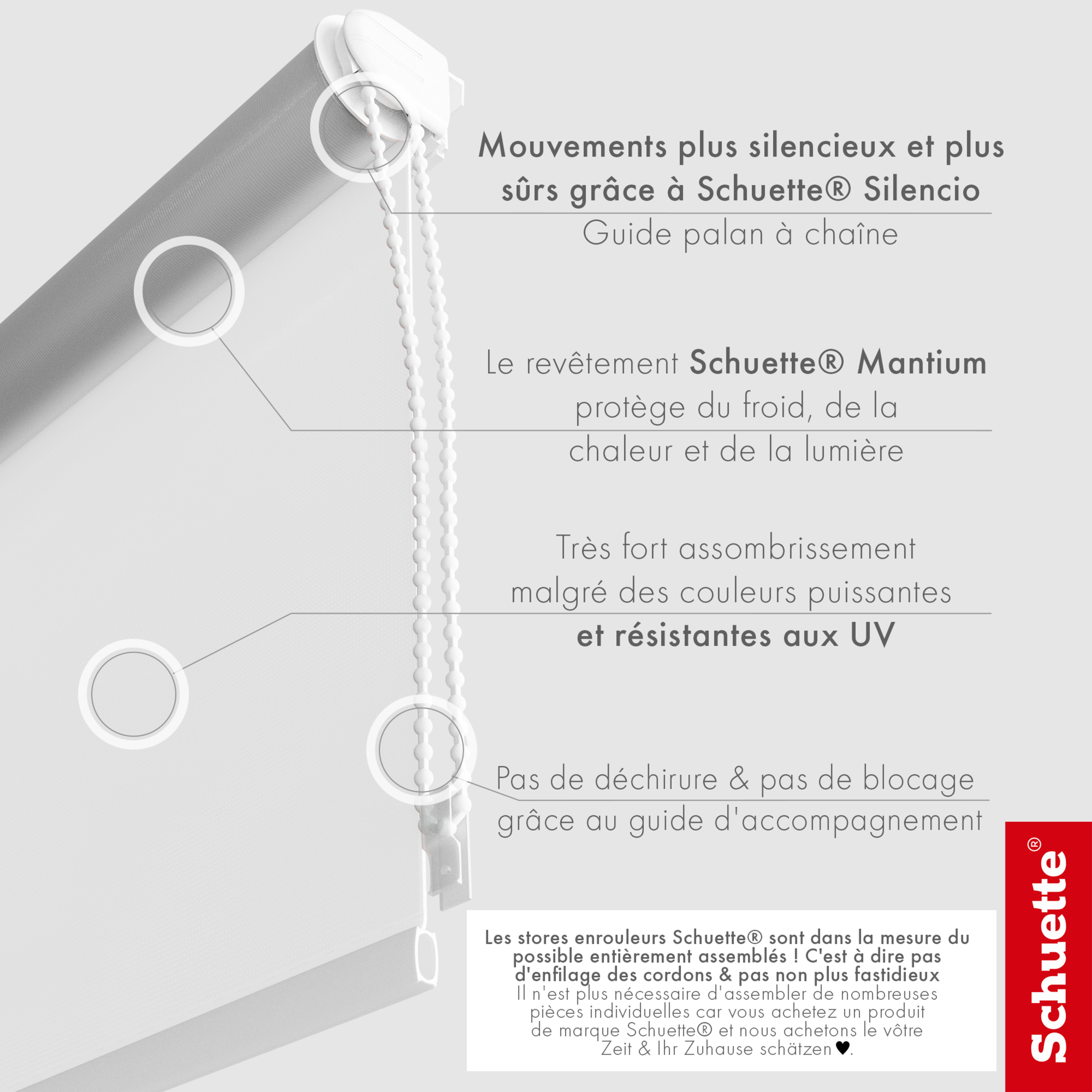 Schuette® Verdunkelungsrollo ohne Bohren & mit Bohren 2in1 nach Maß ● Kollektion Thermo Blackout: Snowflake (Weiß) ● Profilfarbe: Grau