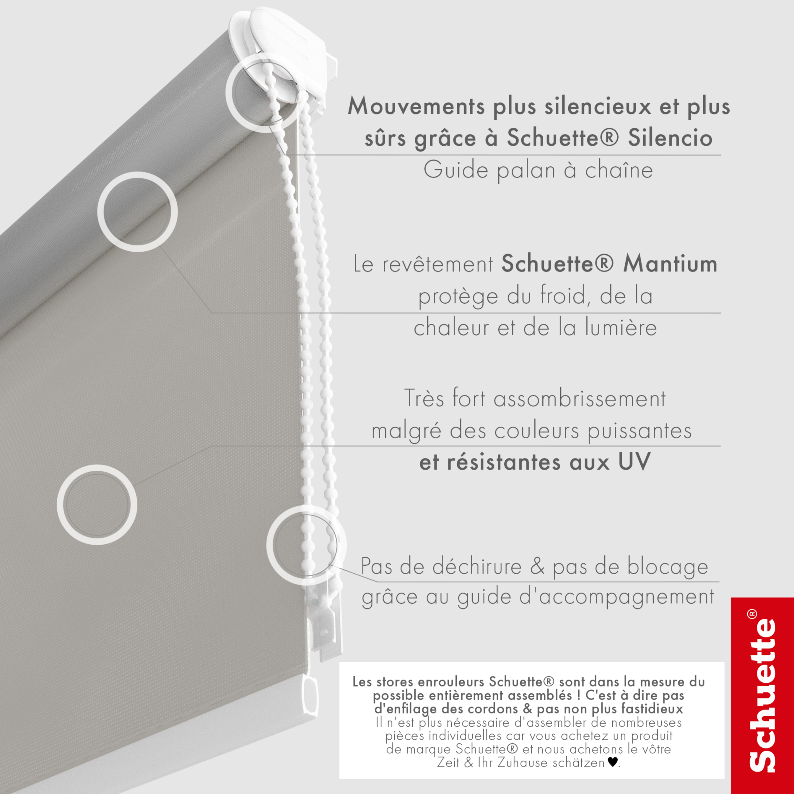 Schuette® Verdunkelungsrollo ohne Bohren & mit Bohren 2in1 nach Maß ● Kollektion Thermo Blackout: Foggy Morning (Grau) ● Profilfarbe: Braun