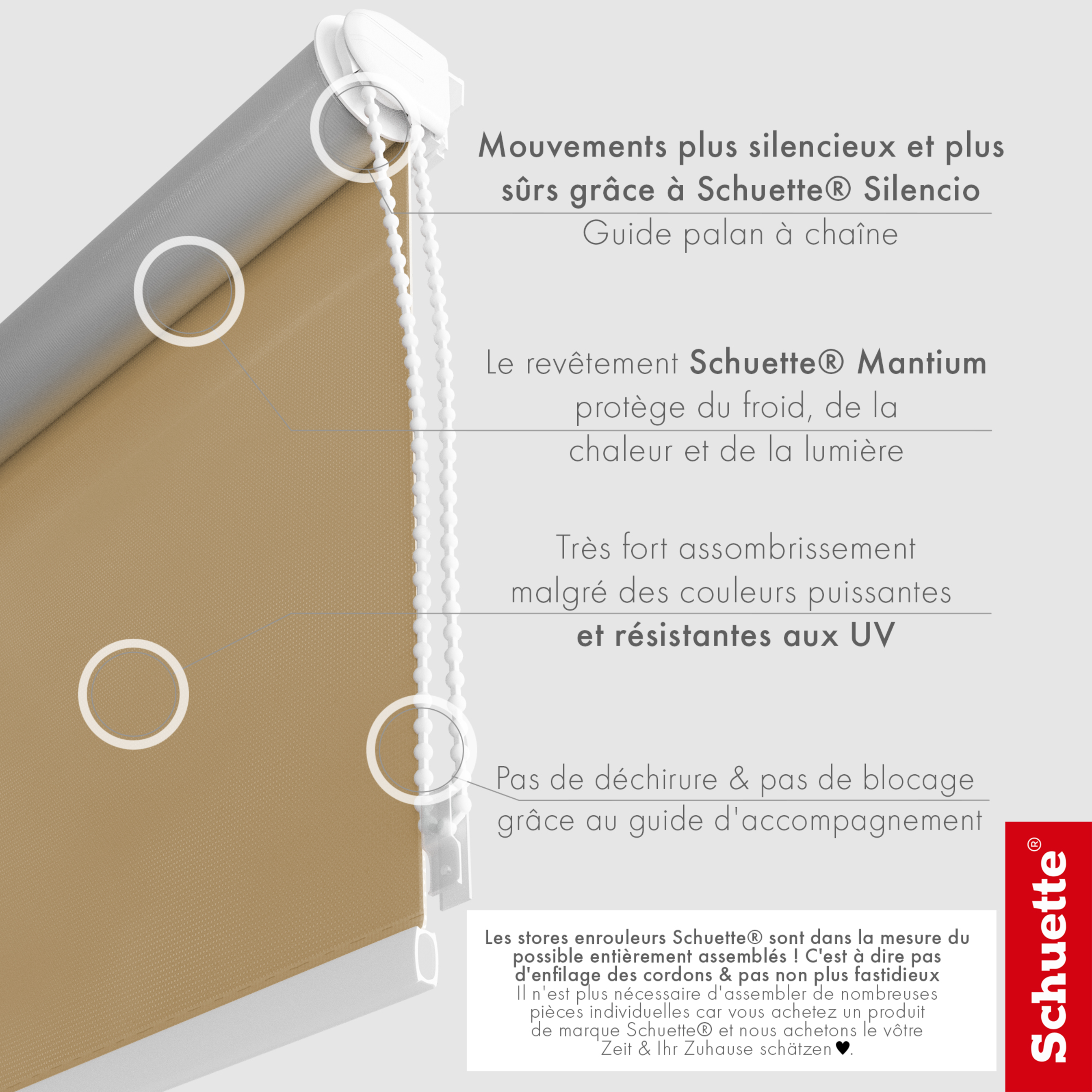Schuette® Verdunkelungsrollo ohne Bohren & mit Bohren 2in1 nach Maß ● Kollektion Thermo Blackout: Biscotto (Beige) ● Profilfarbe: Weiß