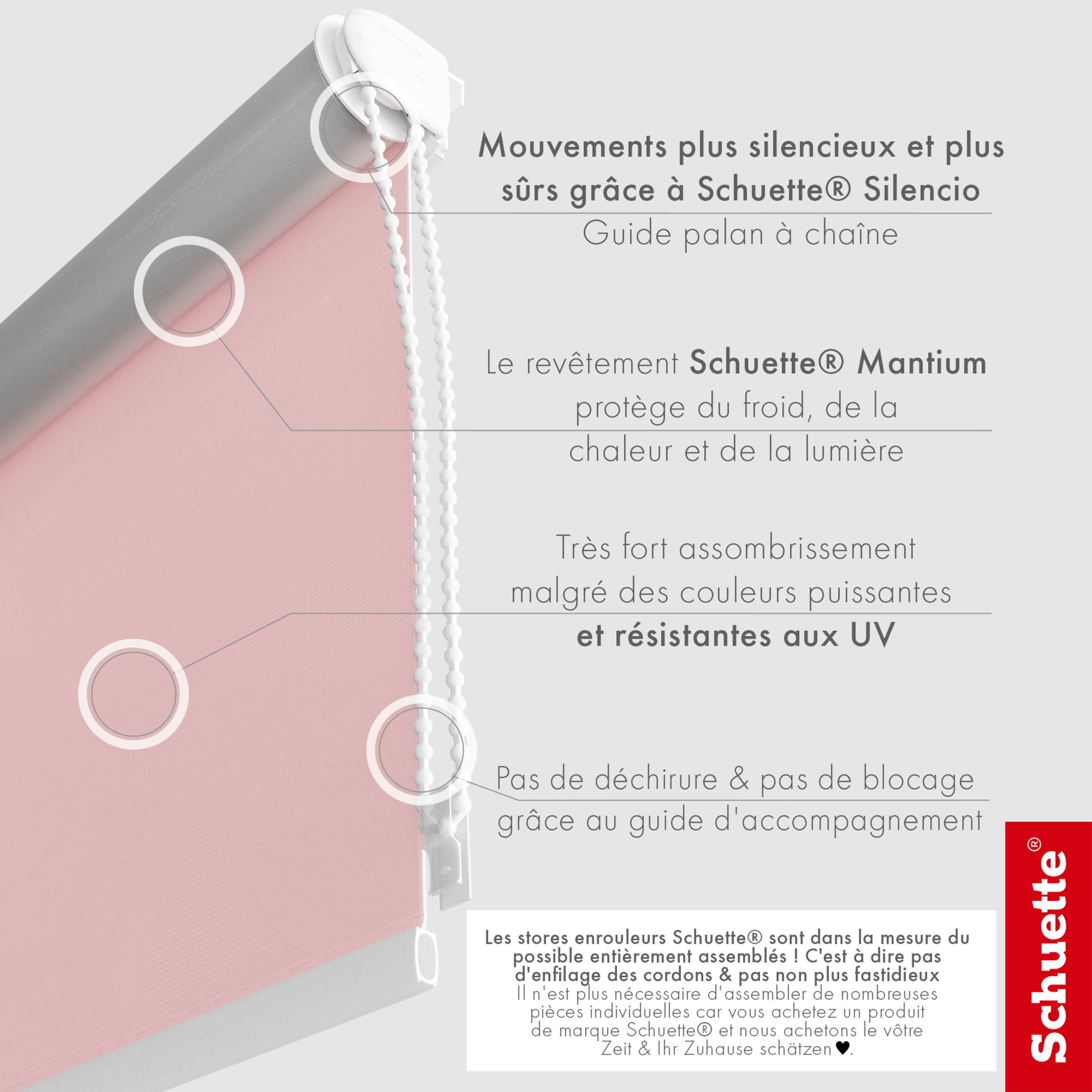 Schuette® Verdunkelungsrollo ohne Bohren & mit Bohren 2in1 nach Maß ● Kollektion Thermo Blackout: Powder Blush (Rosa) ● Profilfarbe: Braun