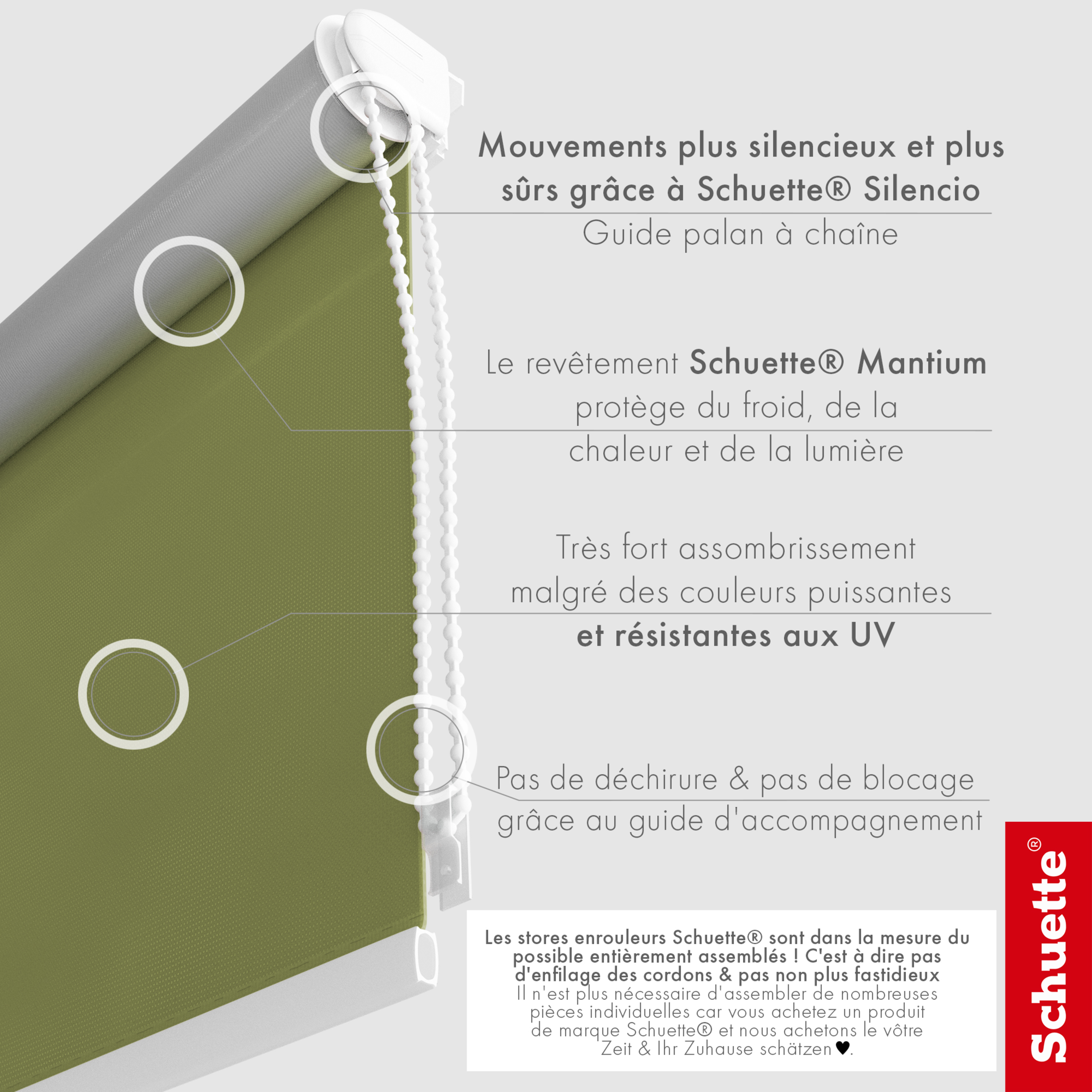 Schuette® Verdunkelungsrollo ohne Bohren & mit Bohren 2in1 nach Maß ● Kollektion Thermo Blackout: European Olive (Grün) ● Profilfarbe: Grau