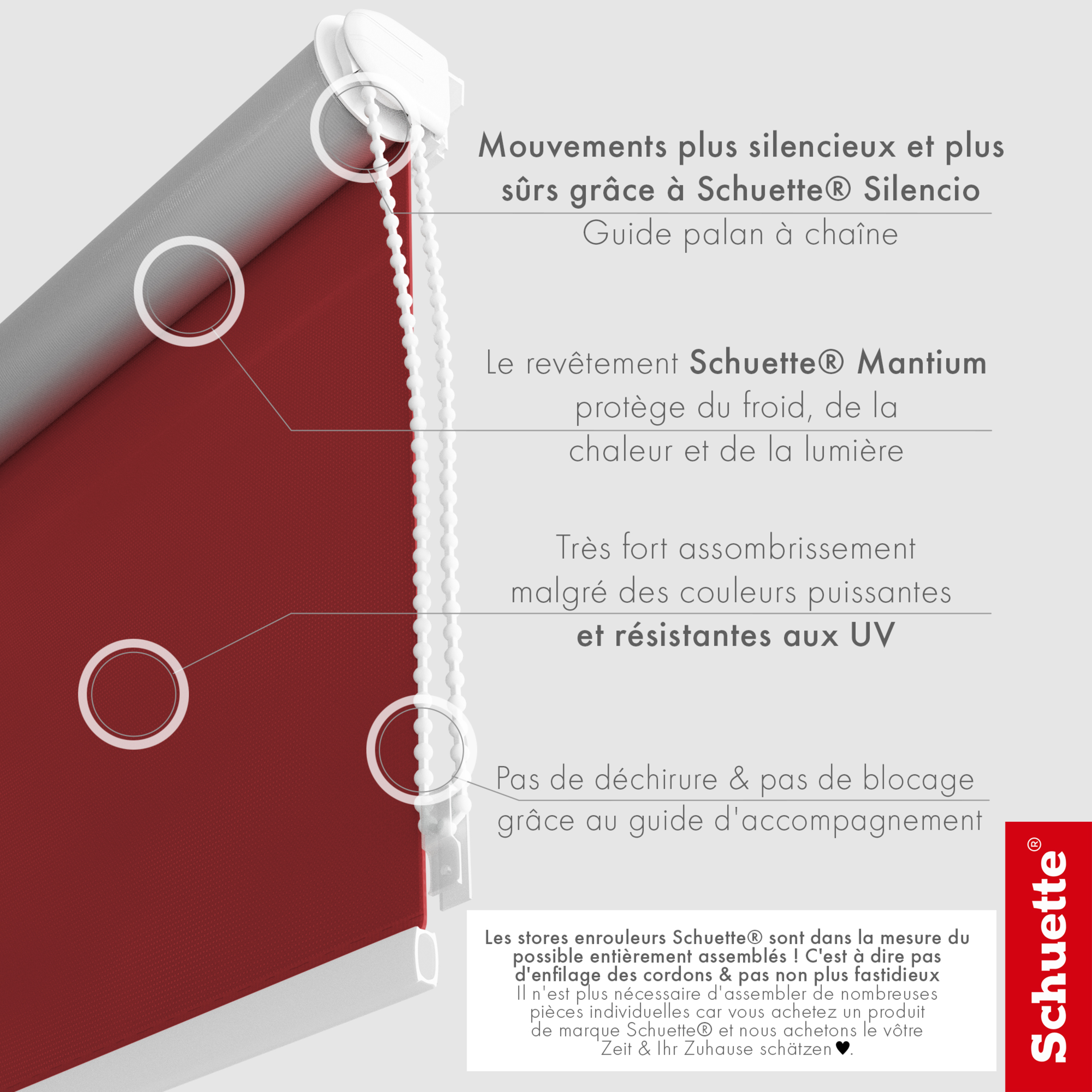 Schuette® Verdunkelungsrollo ohne Bohren & mit Bohren 2in1 nach Maß ● Kollektion Thermo Blackout: Candy Cherry (Rot) ● Profilfarbe: Grau