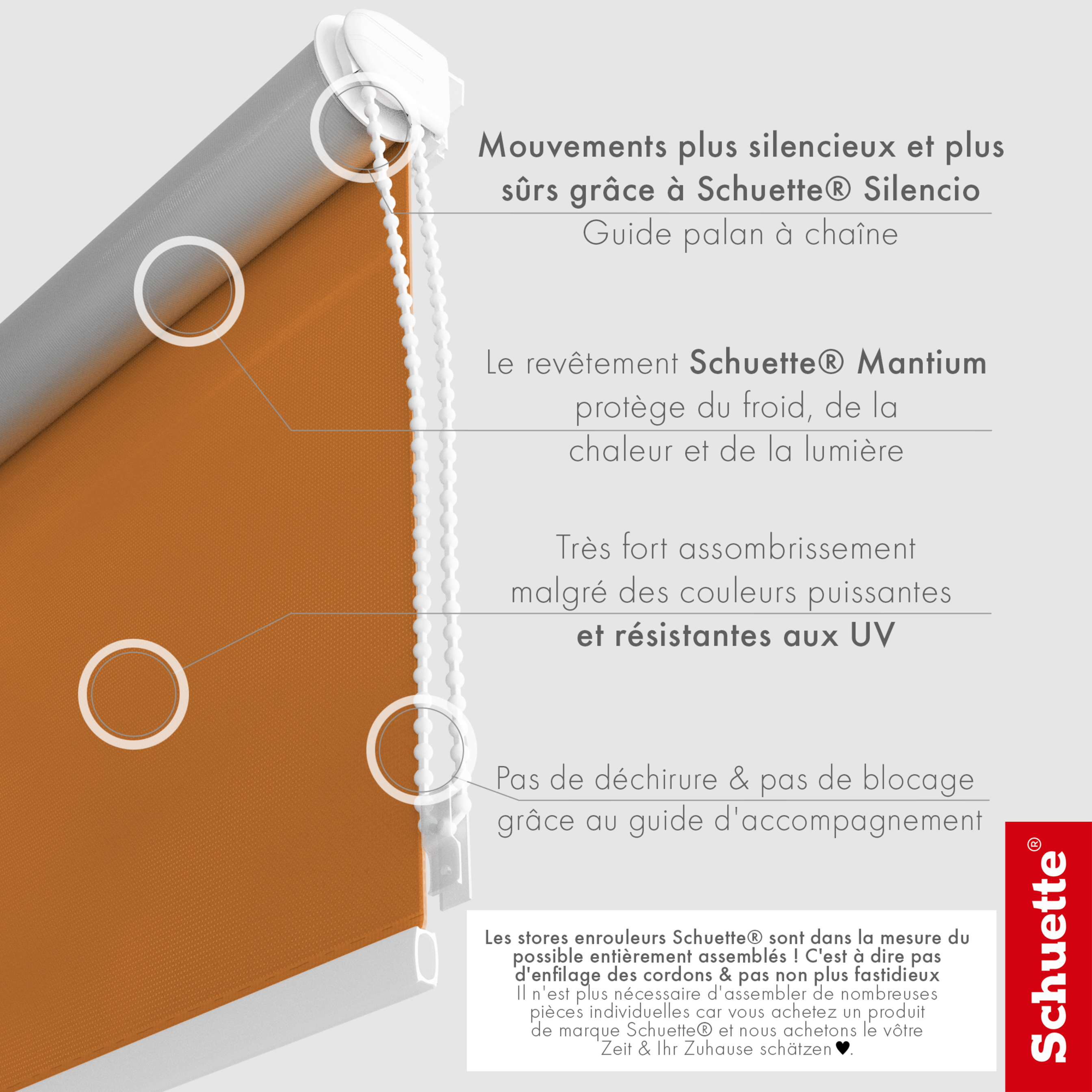 Schuette® Verdunkelungsrollo ohne Bohren & mit Bohren 2in1 nach Maß ● Kollektion Thermo Blackout: Tangerine Touch (Orange) ● Profilfarbe: Braun