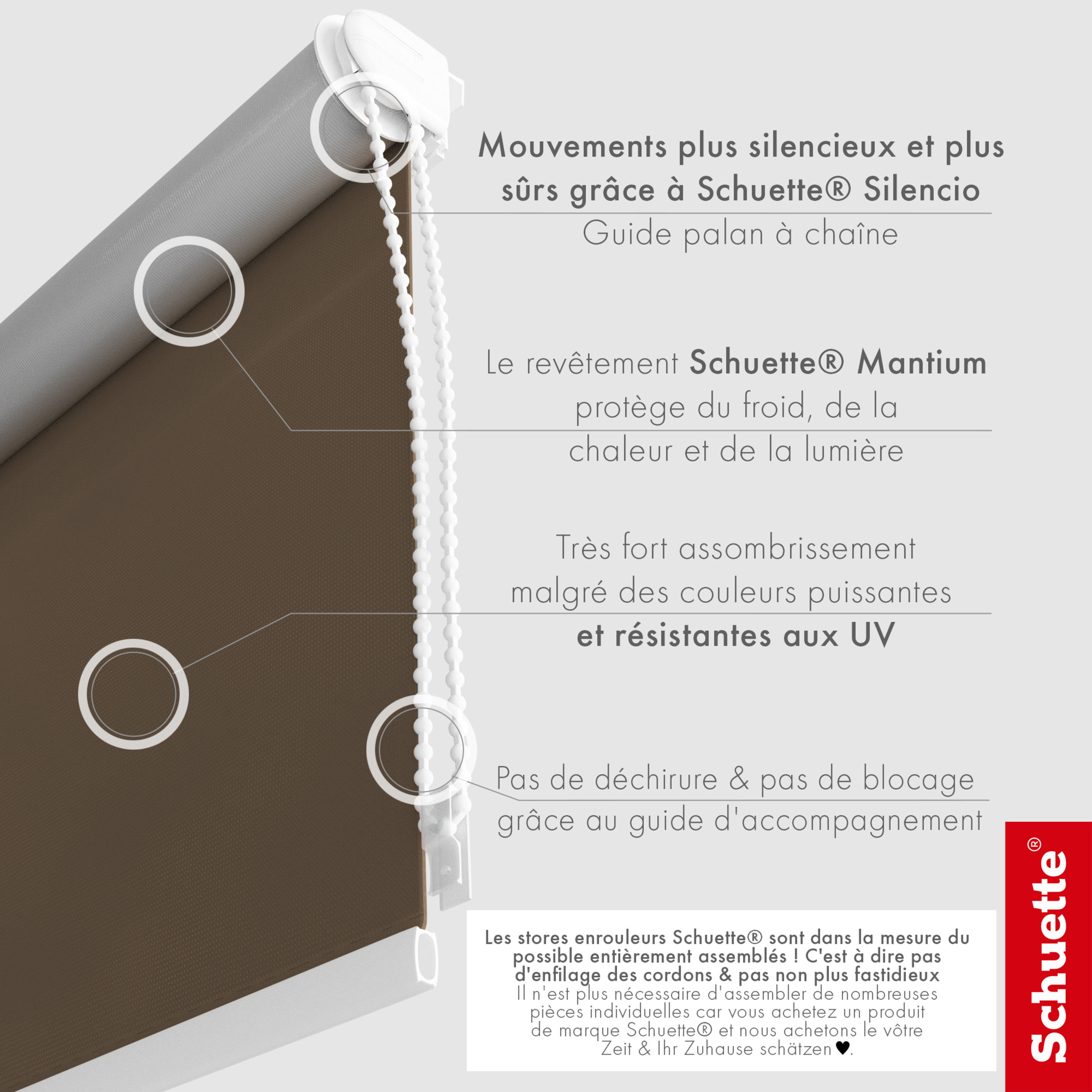 Schuette® Verdunkelungsrollo ohne Bohren & mit Bohren 2in1 nach Maß ● Kollektion Thermo Blackout: Dark Walnut (Braun) ● Profilfarbe: Weiß