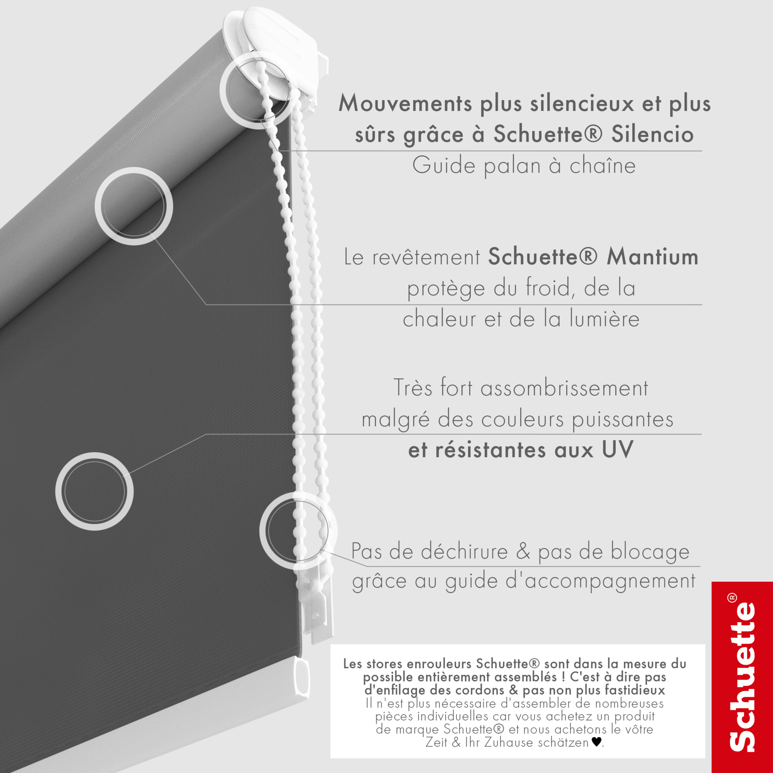 Schuette® Verdunkelungsrollo ohne Bohren & mit Bohren 2in1 nach Maß ● Kollektion Thermo Blackout: Shadow Grey (Grau) ● Profilfarbe: Braun