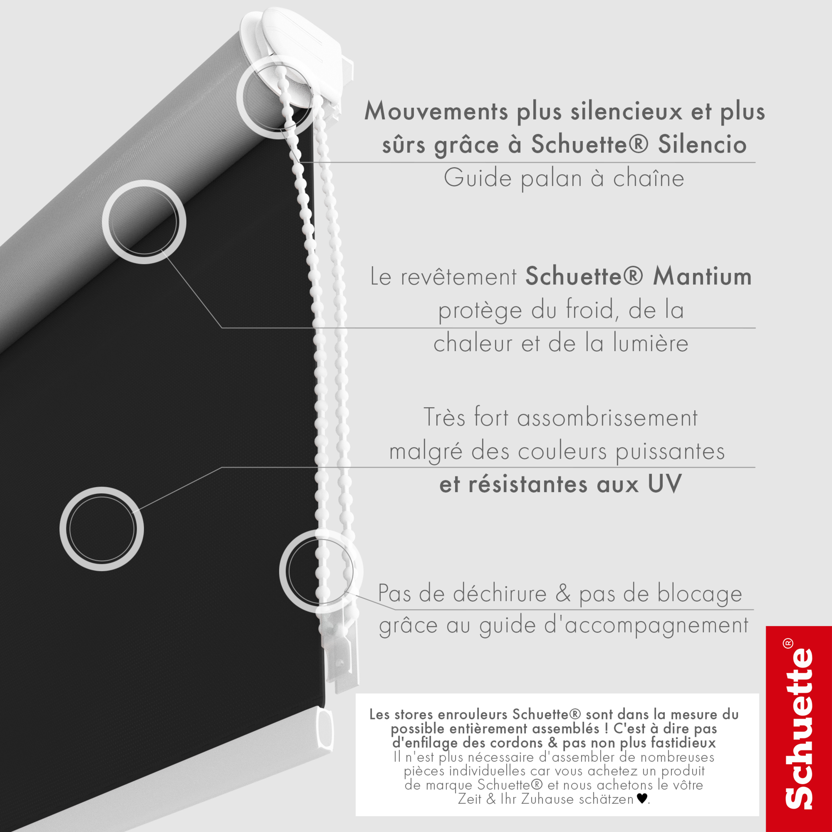 Schuette® Verdunkelungsrollo ohne Bohren & mit Bohren 2in1 nach Maß ● Kollektion Thermo Blackout: Onyx Stone (Schwarz) ● Profilfarbe: Weiß