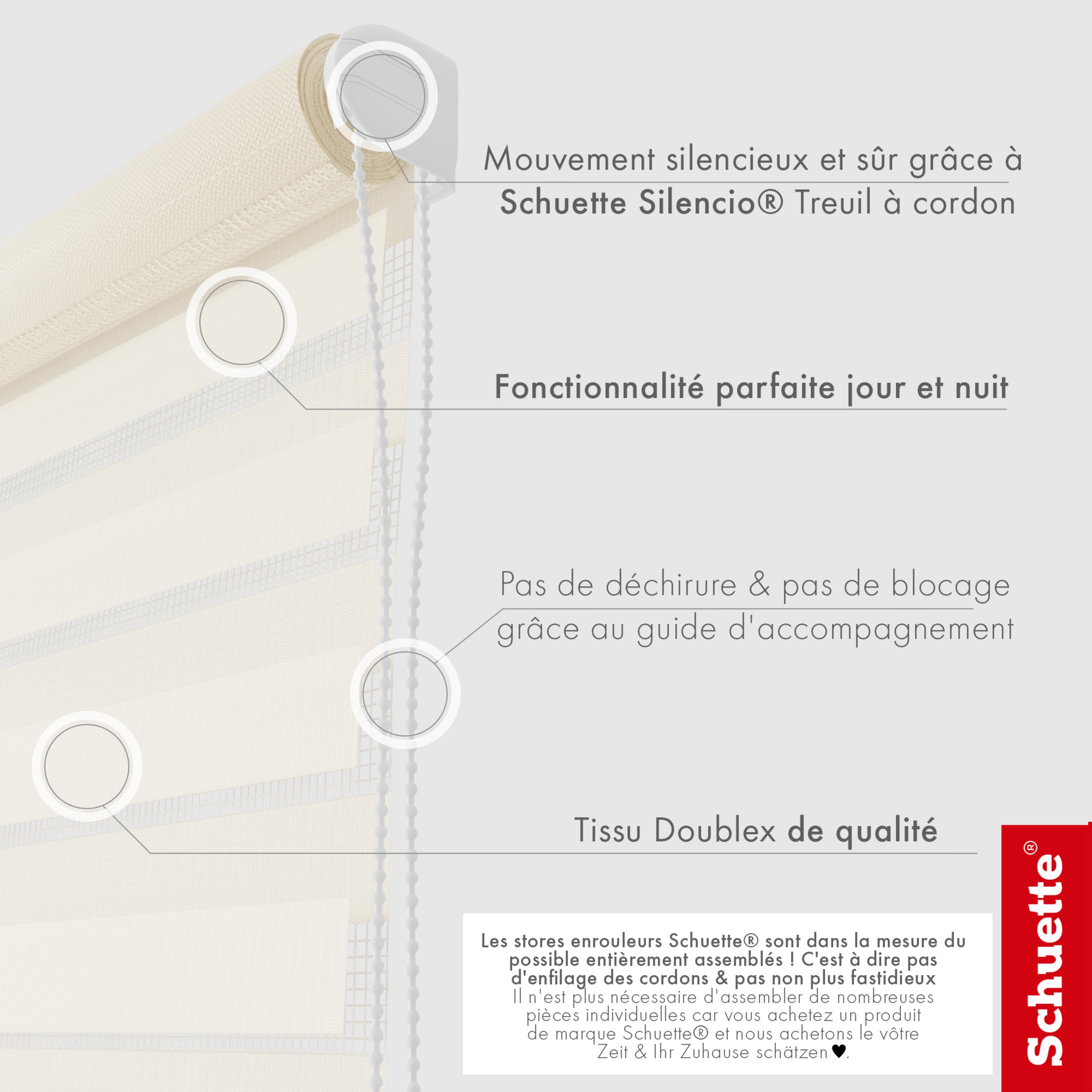 Schuette® Rollo ohne Bohren & mit Bohren 2in1 • Nacht Doppelrollo Kollektion: Cream Cake (Beige) • Profilfarbe: Weiß
