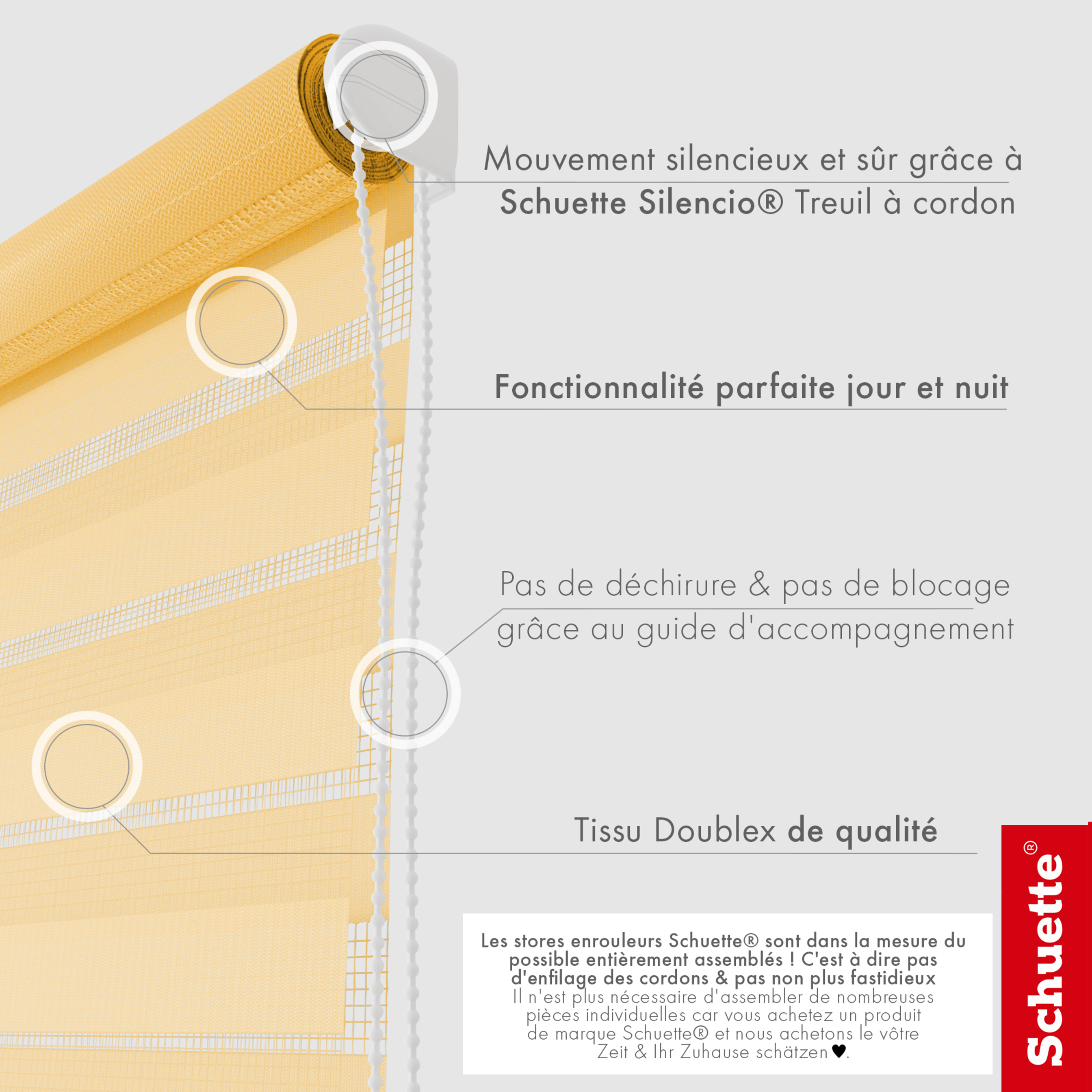 Schuette® Tag und Nacht Rollo ohne Bohren & mit Bohren 2in1 nach Maß • Doppelrollo Kollektion: Sand Castle (Beige) • Profilfarbe: Schwarz