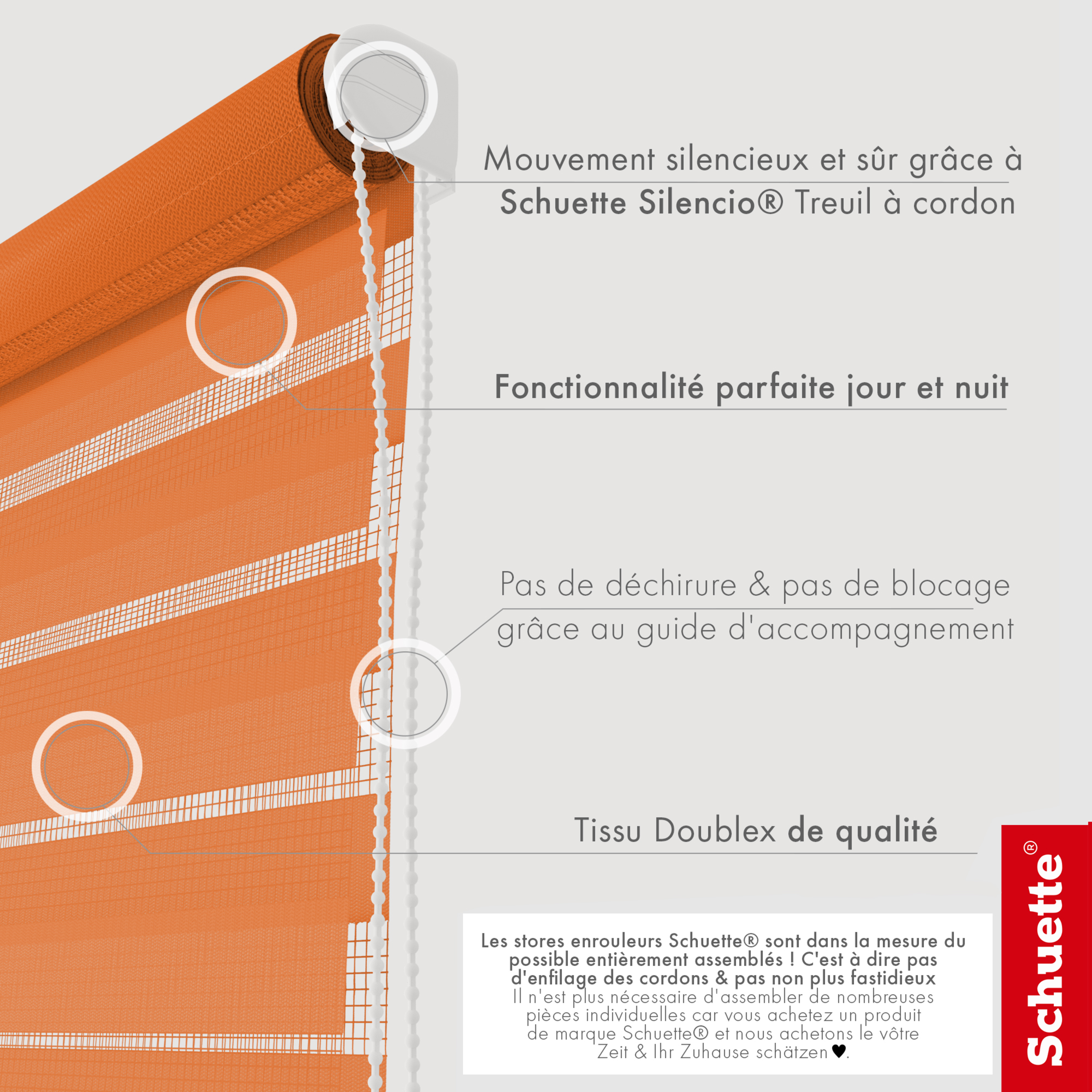 Schuette® Tag und Nacht Rollo ohne Bohren & mit Bohren 2in1 nach Maß • Doppelrollo Kollektion: Sweet Orange (Orange) • Profilfarbe: Weiß