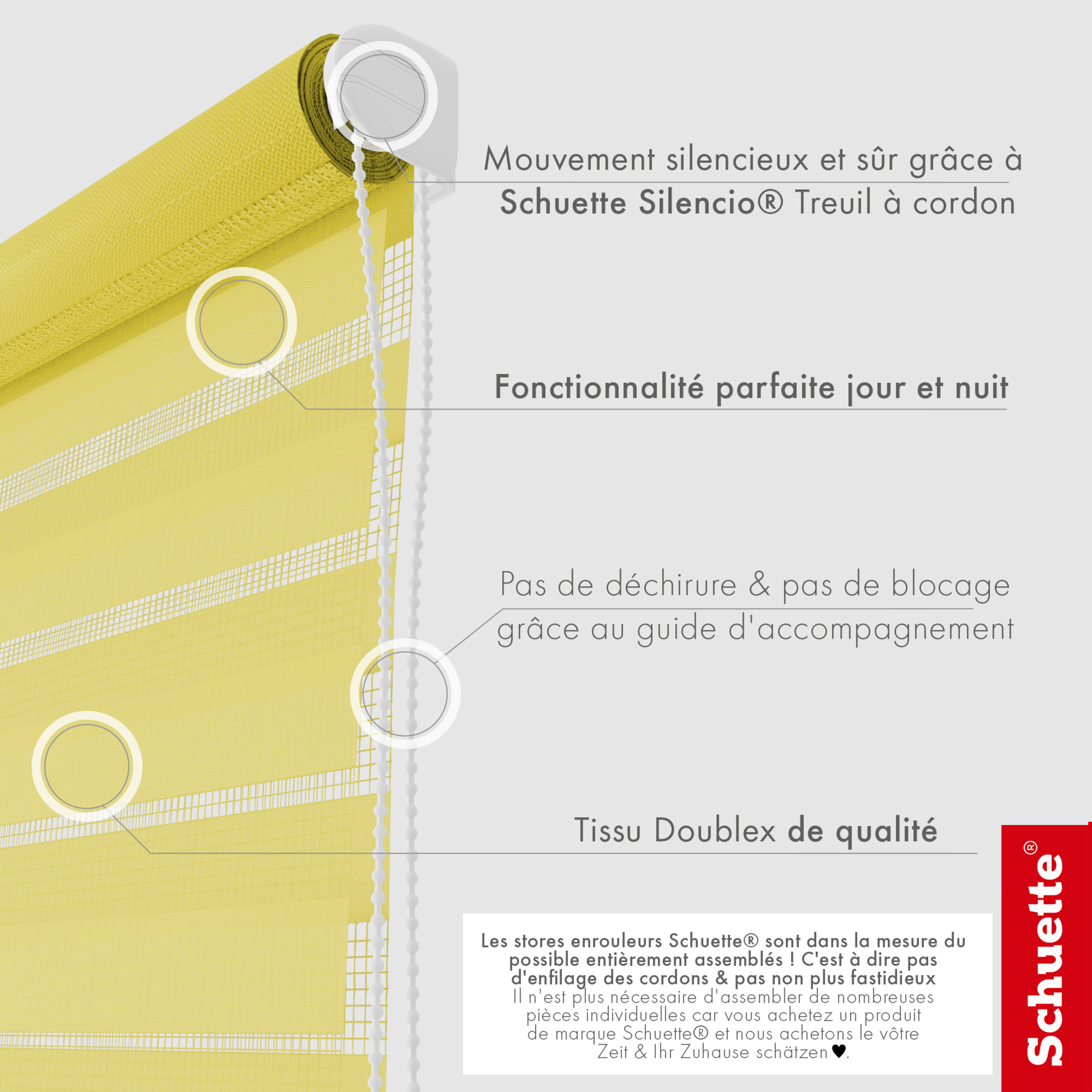 Schuette® Tag und Nacht Rollo ohne Bohren & mit Bohren 2in1 nach Maß • Doppelrollo Kollektion: Sour Lime (Gelb) • Profilfarbe: Grau
