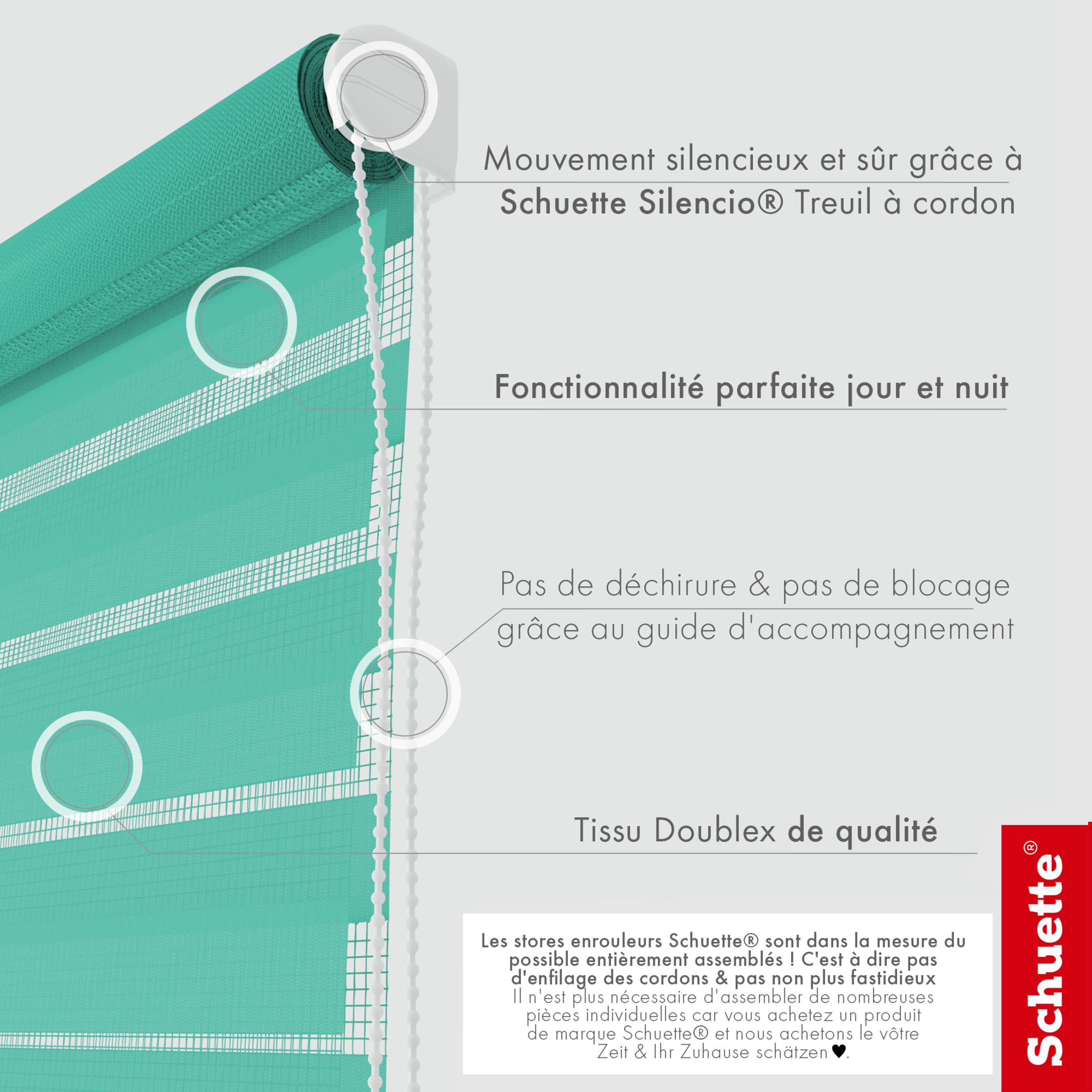 Schuette® Tag und Nacht Rollo ohne Bohren & mit Bohren 2in1 nach Maß • Doppelrollo Kollektion: Sea Eye (Türkis) • Profilfarbe: Weiß