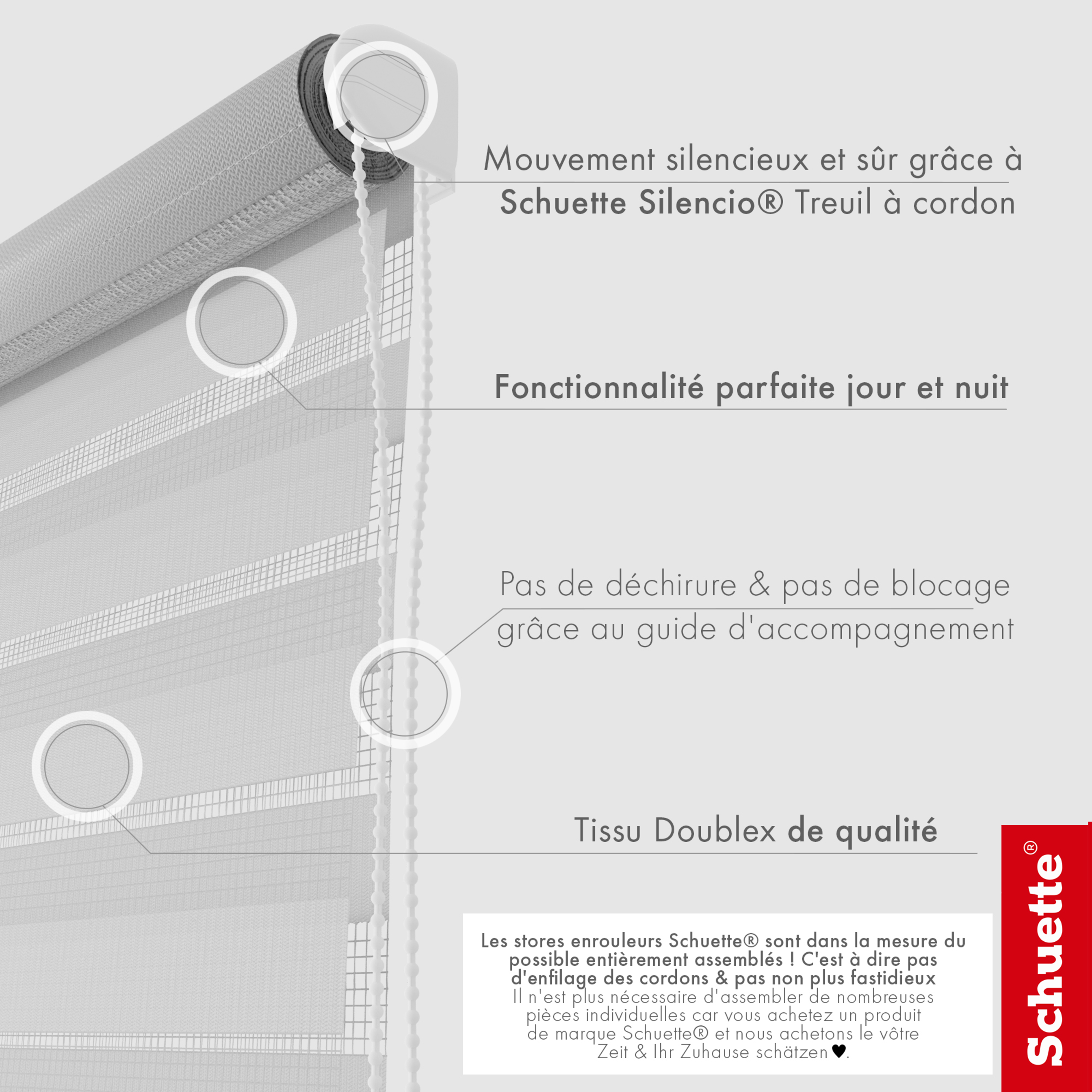 Schuette® Tag und Nacht Rollo ohne Bohren & mit Bohren 2in1 nach Maß • Doppelrollo Kollektion: Cloudy Day (Grau) • Profilfarbe: Weiß
