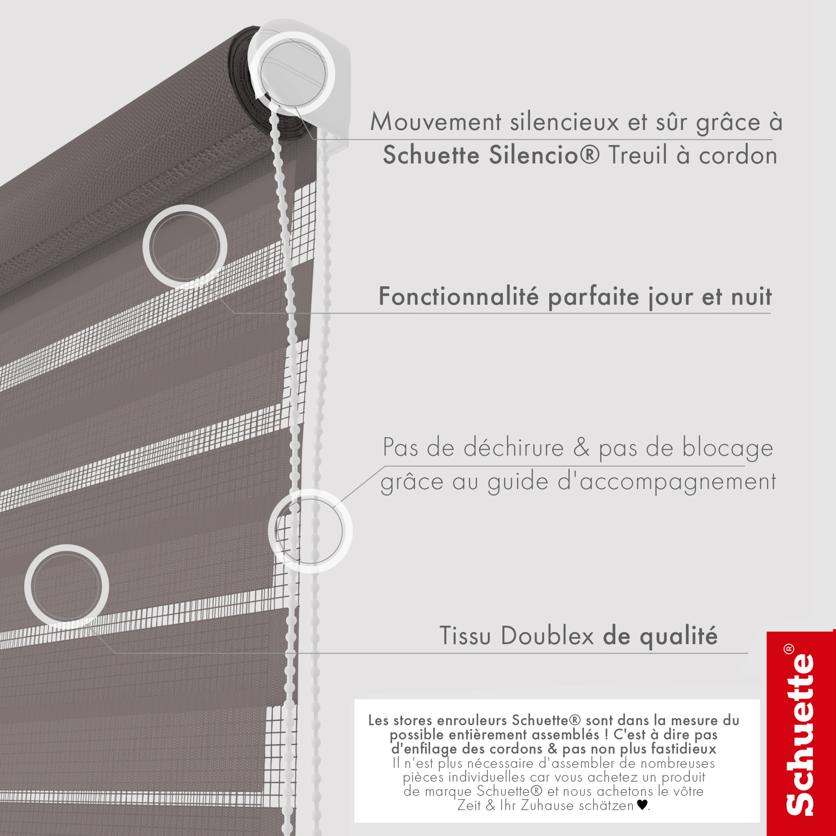 Schuette® Tag und Nacht Rollo ohne Bohren & mit Bohren 2in1 nach Maß • Doppelrollo Kollektion: Grey Lead (Grau) • Profilfarbe: Schwarz